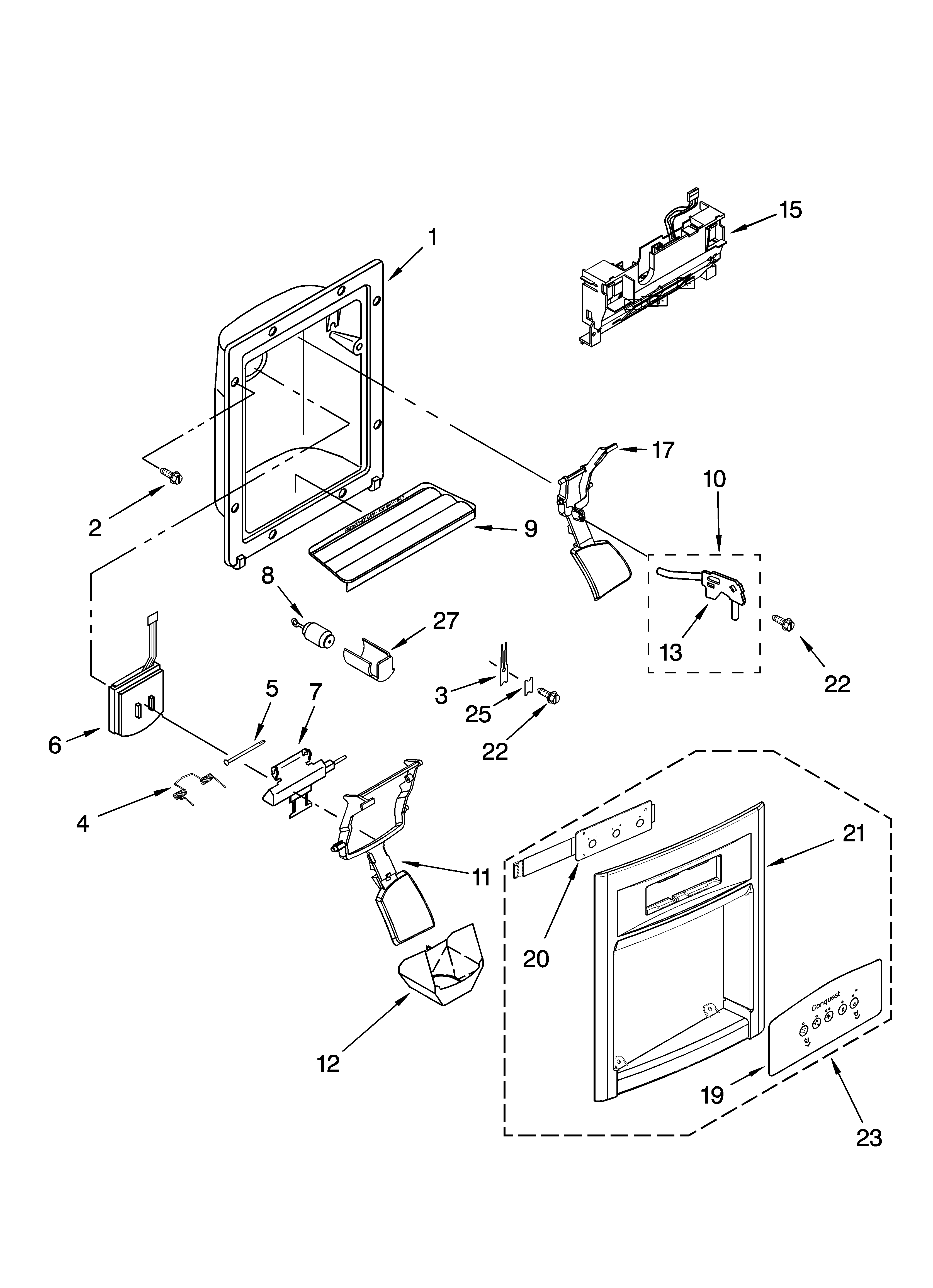 Whirlpool GS2SHAXNS02 dispenser front parts diagram
