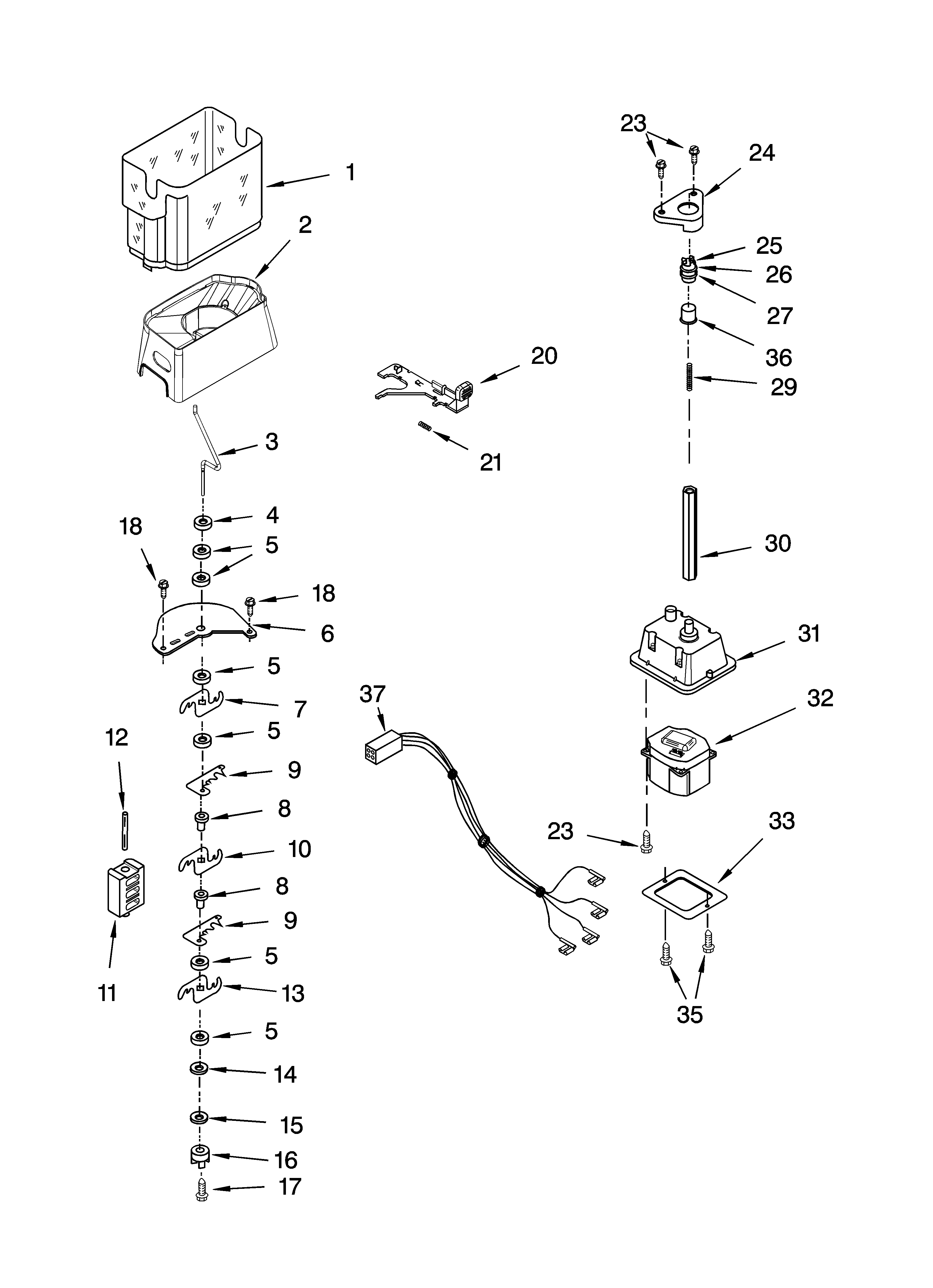 Whirlpool GS2SHEXNS02 motor and ice container parts diagram