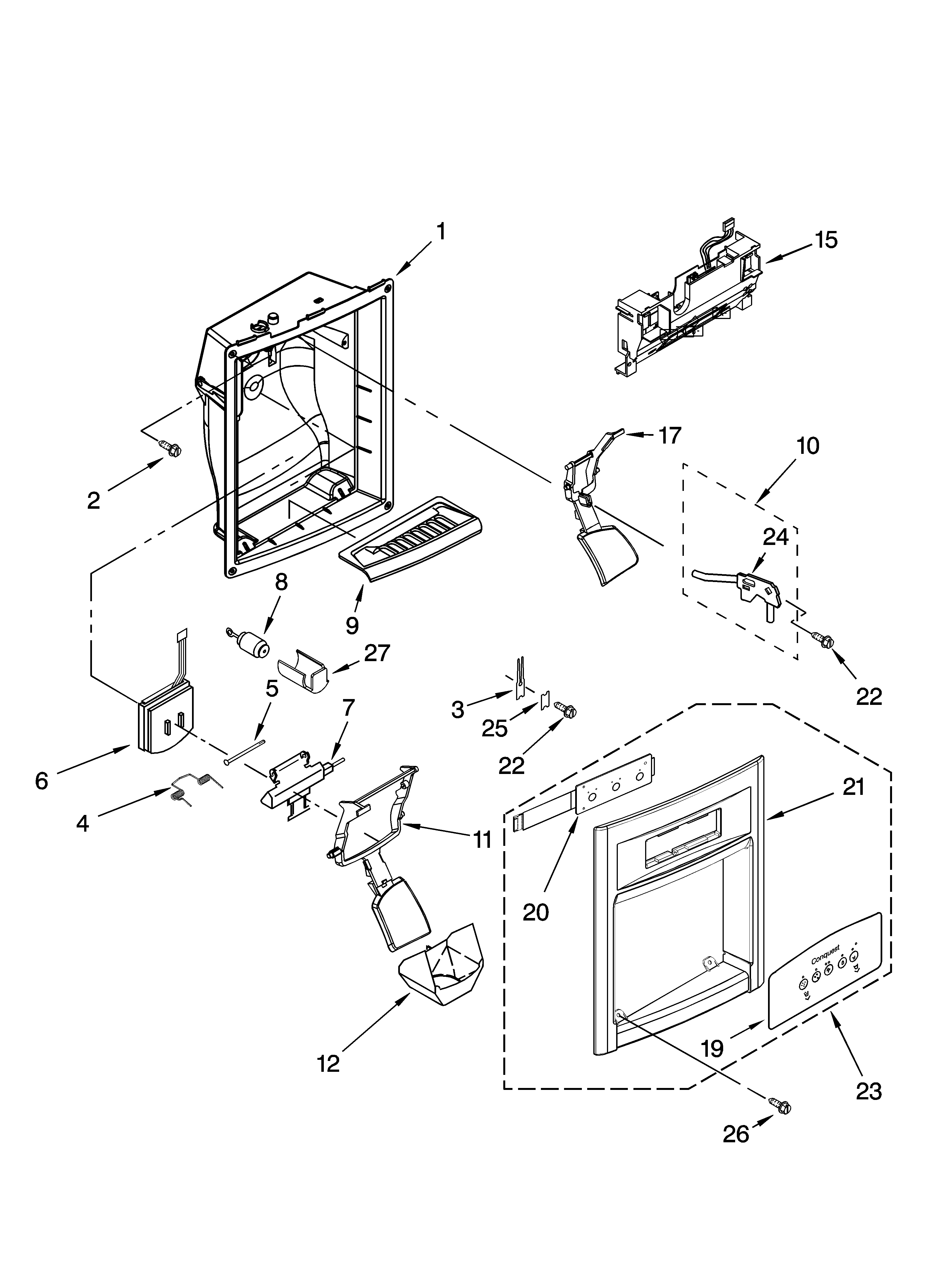 Whirlpool GS2SHEXNS02 dispenser front parts diagram