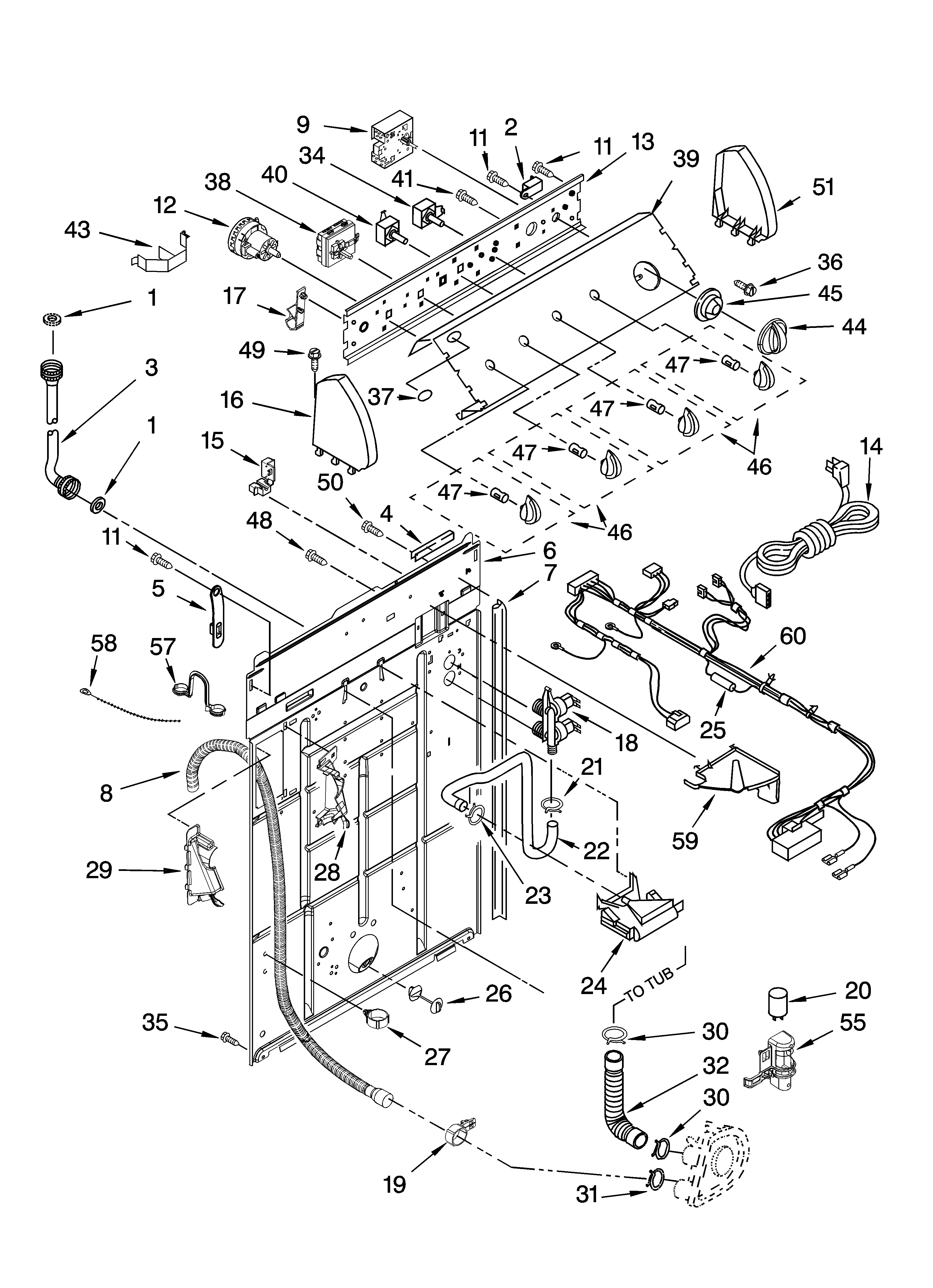 Whirlpool GST9630PG3 controls and rear panel parts diagram