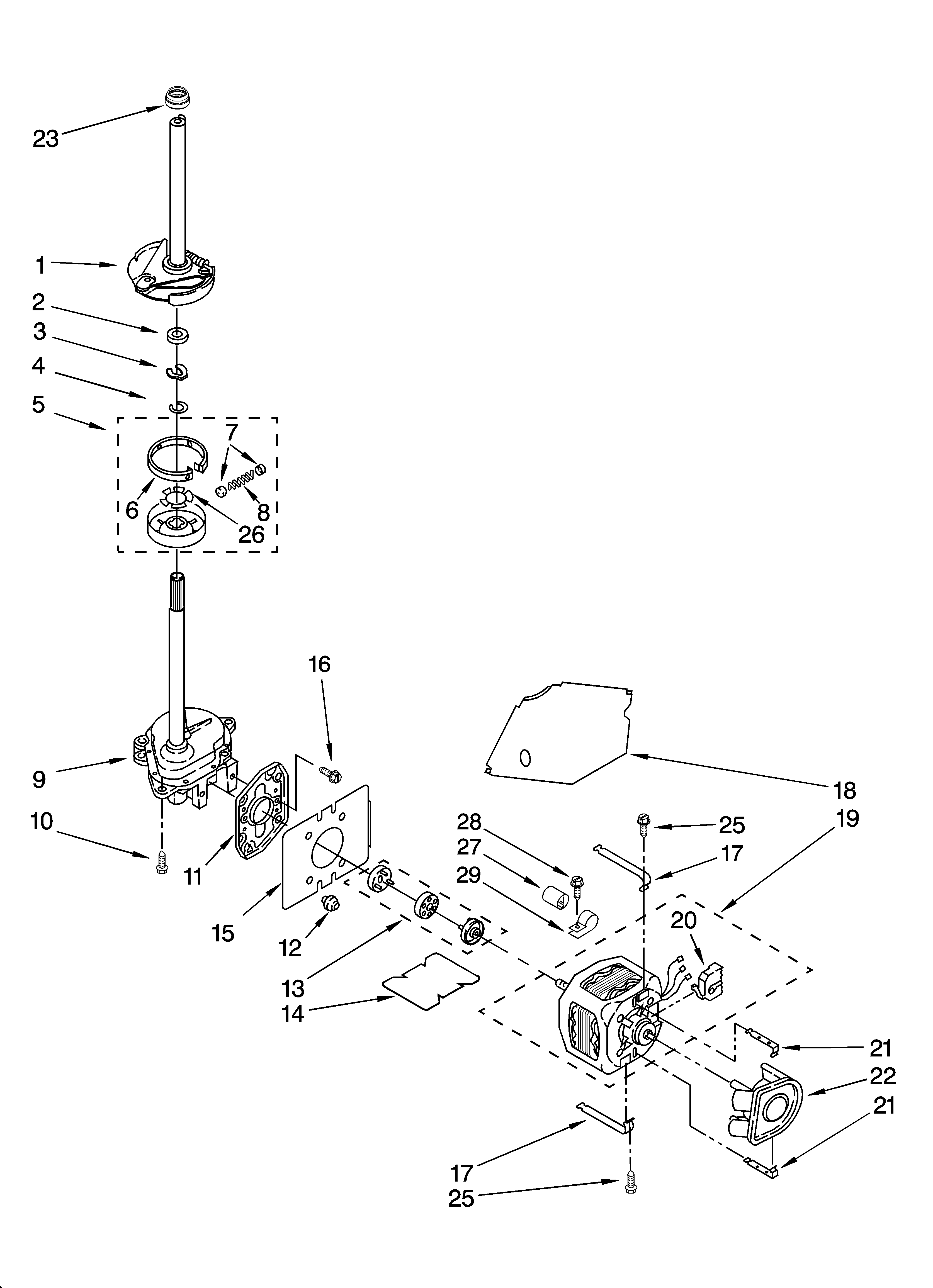 Whirlpool GSX9750PW1 brake, clutch, gearcase, motor and pump parts diagram