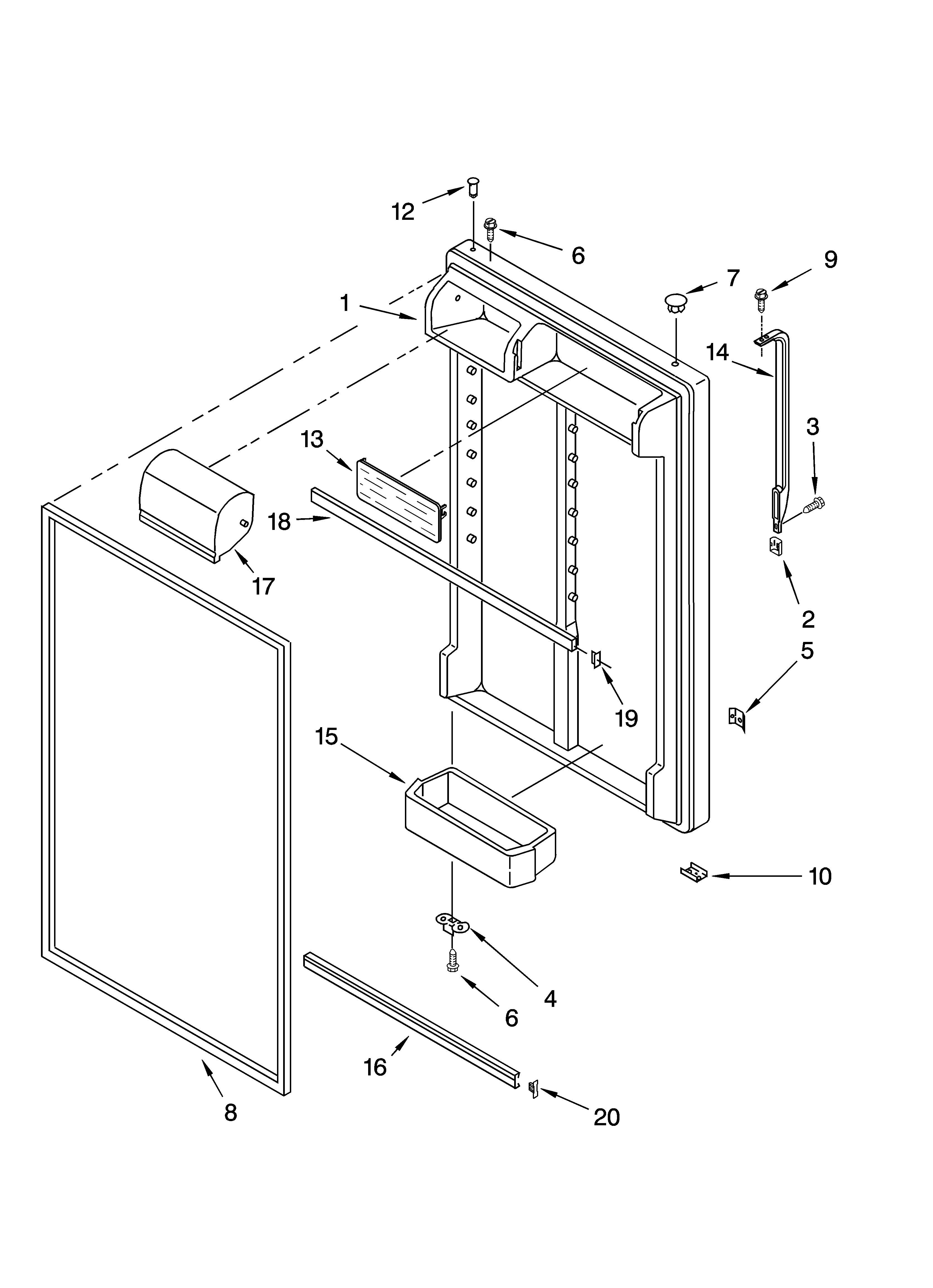 Whirlpool GT1SHTXMQ04 refrigerator door parts diagram