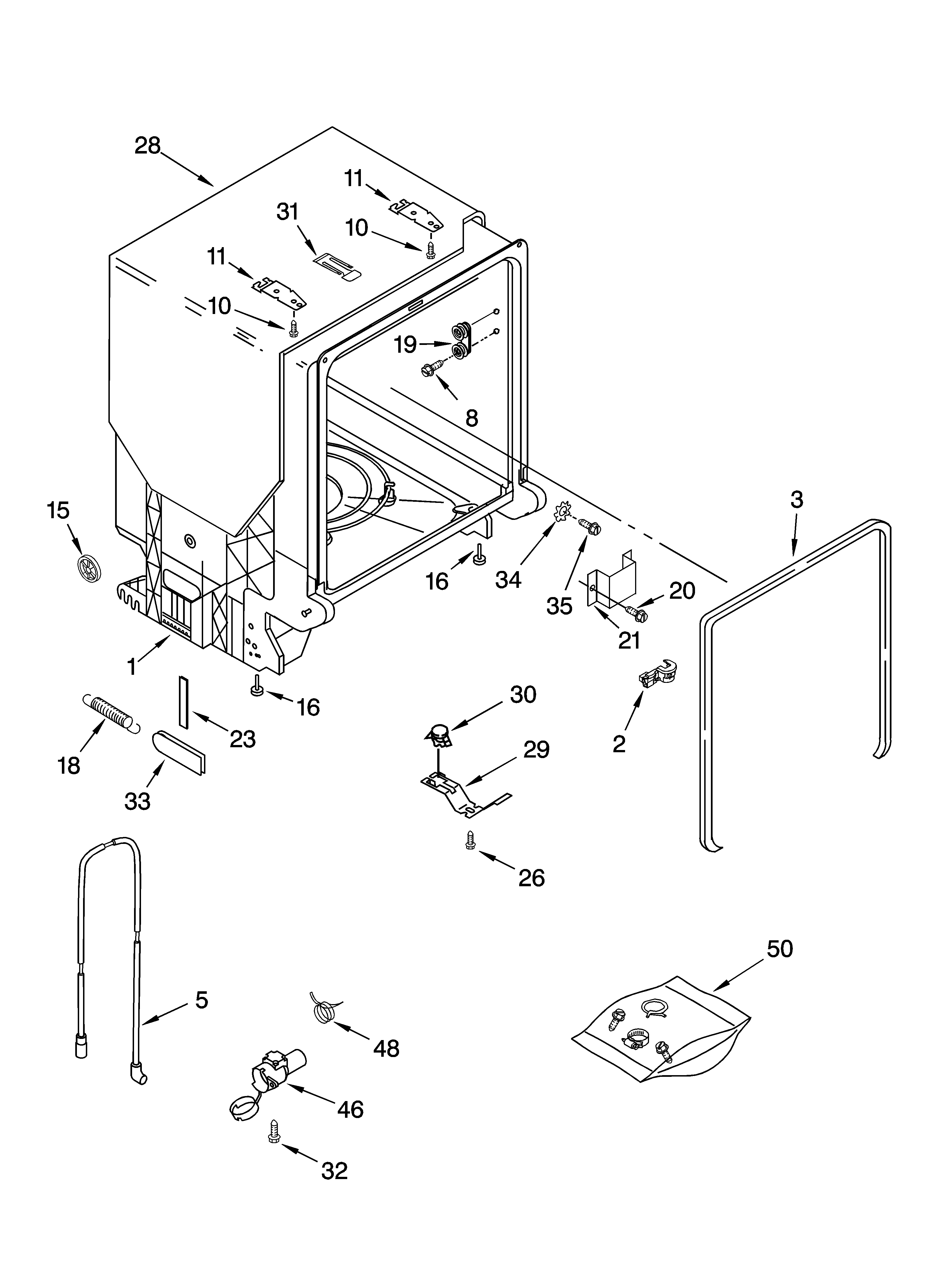 Whirlpool GU2548XTPS7 tub and frame parts diagram
