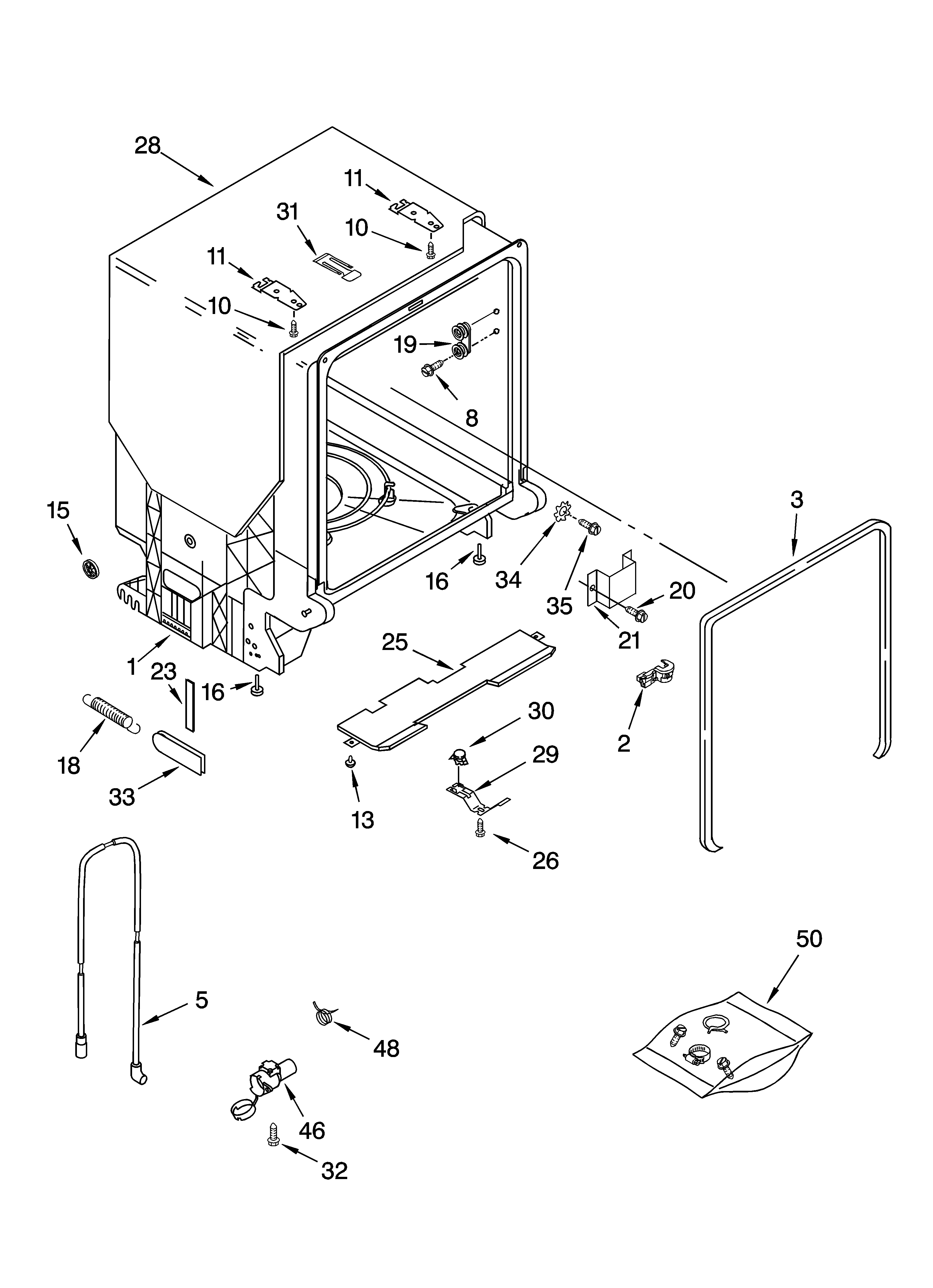 Whirlpool GU2600XTPQ7 tub and frame parts diagram