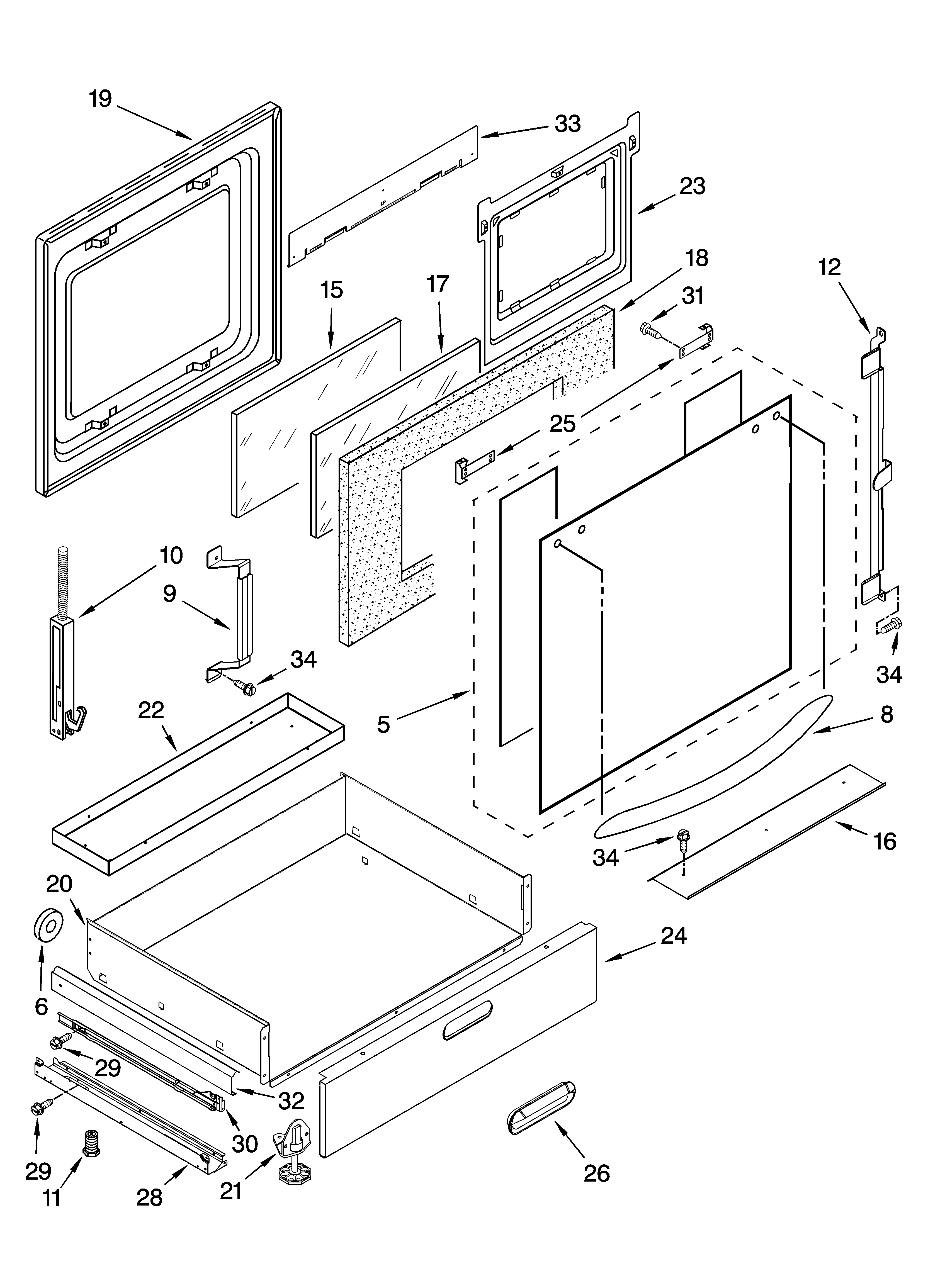 KitchenAid KESI901PBL01 door and drawer parts diagram