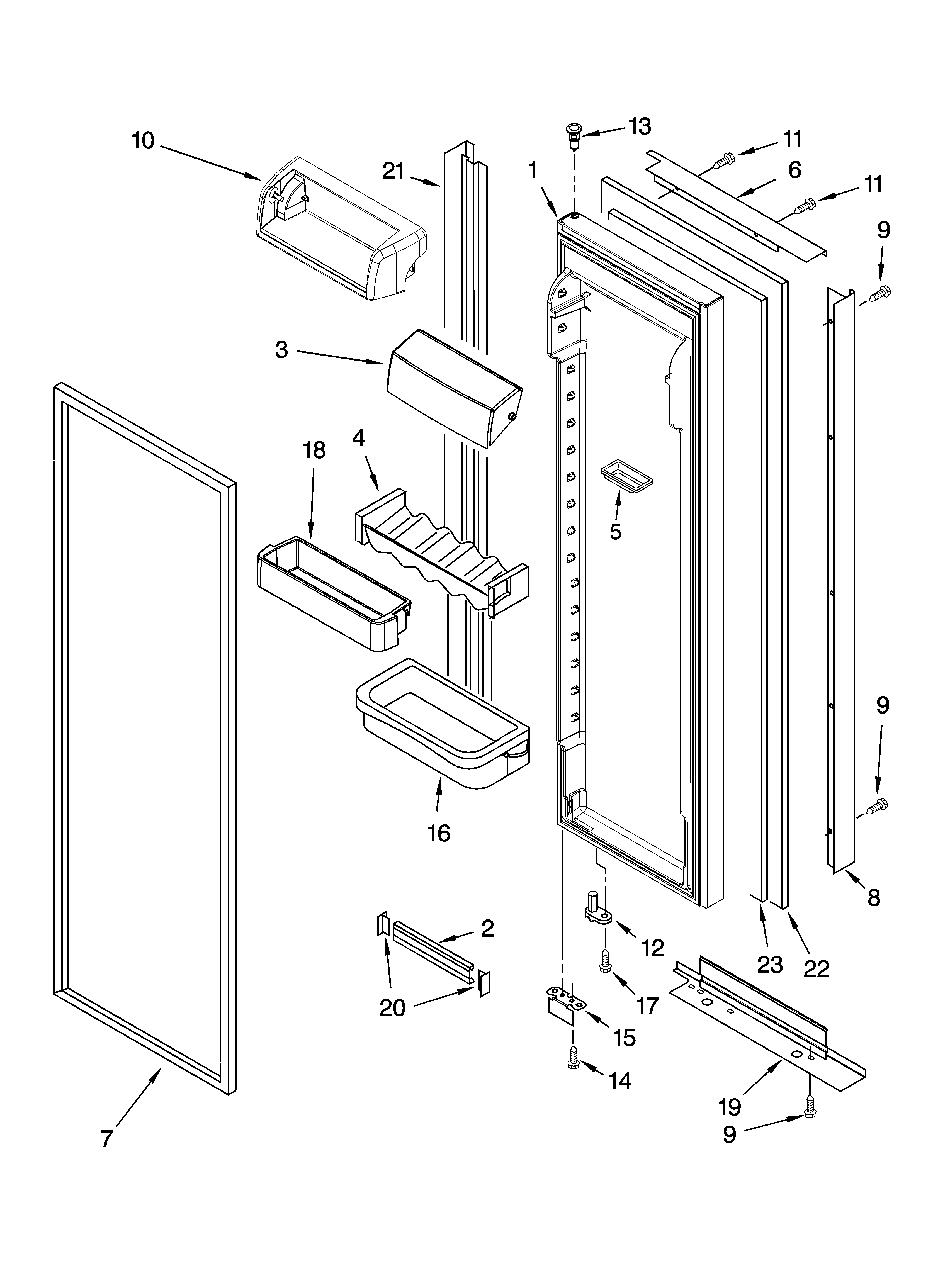 KitchenAid KSBP25INSS01 refrigerator door parts diagram
