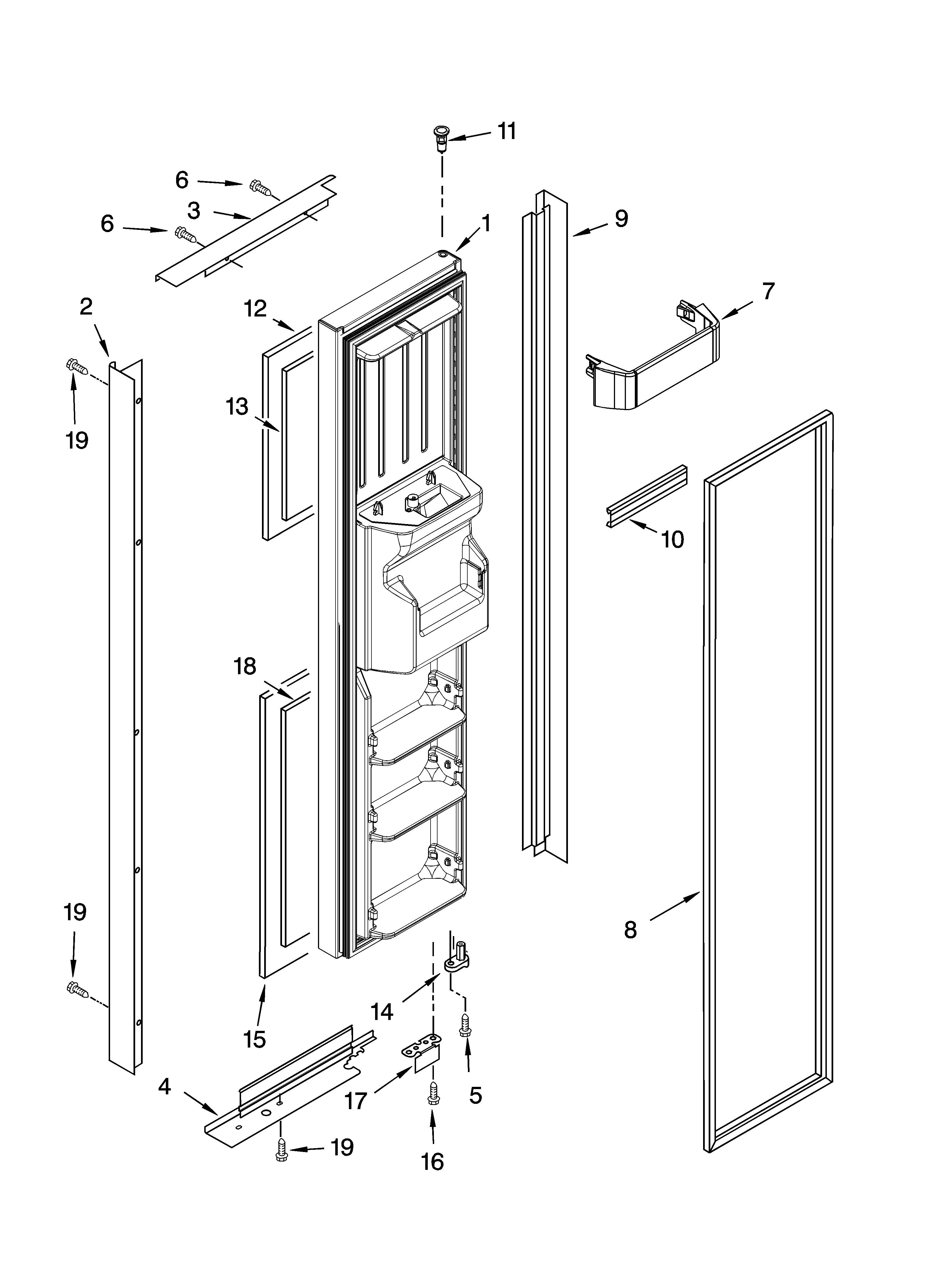 KitchenAid KSBP25INSS01 freezer door parts diagram