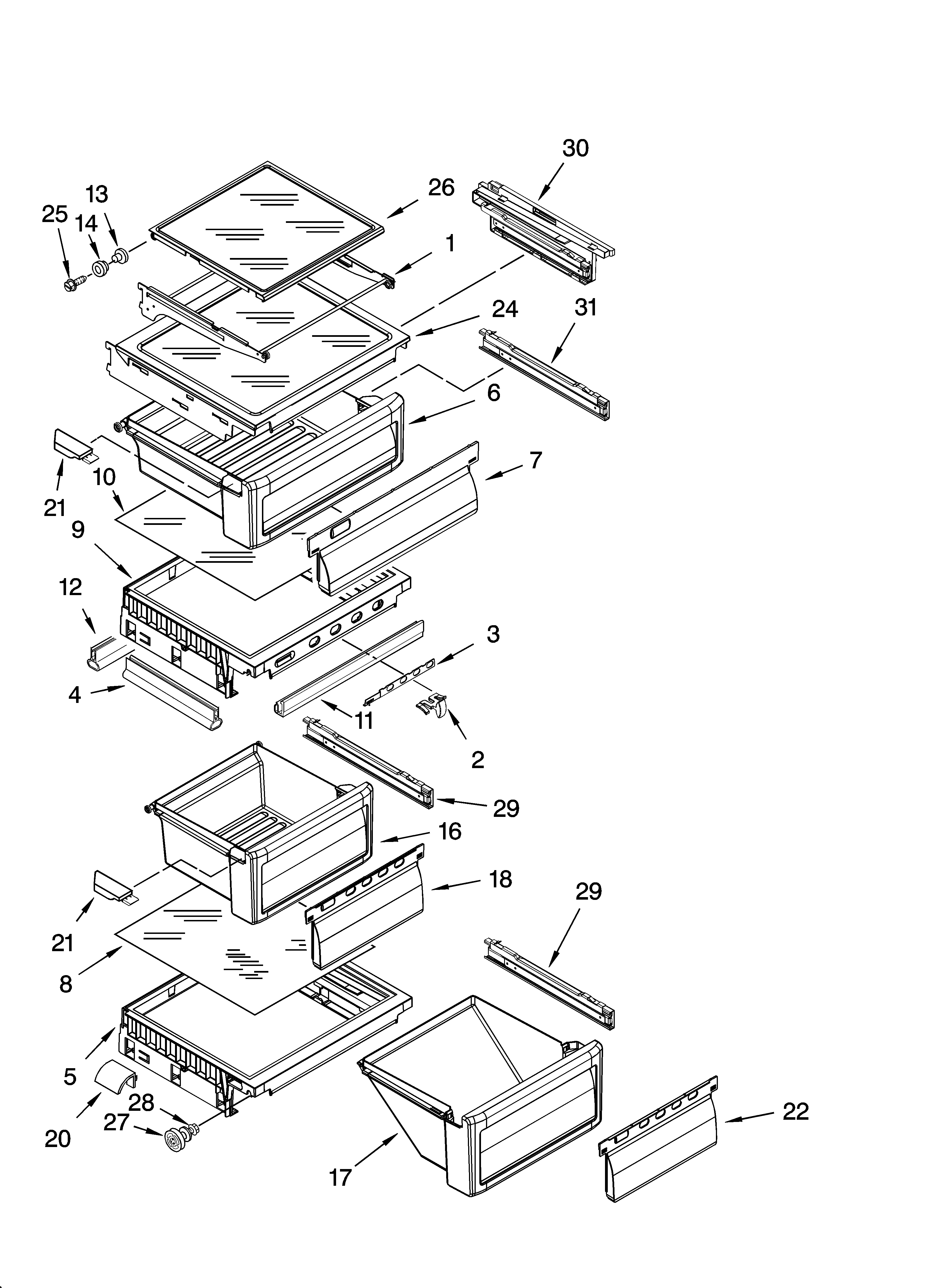 KitchenAid KSRA22KNSS01 refrigerator shelf parts diagram