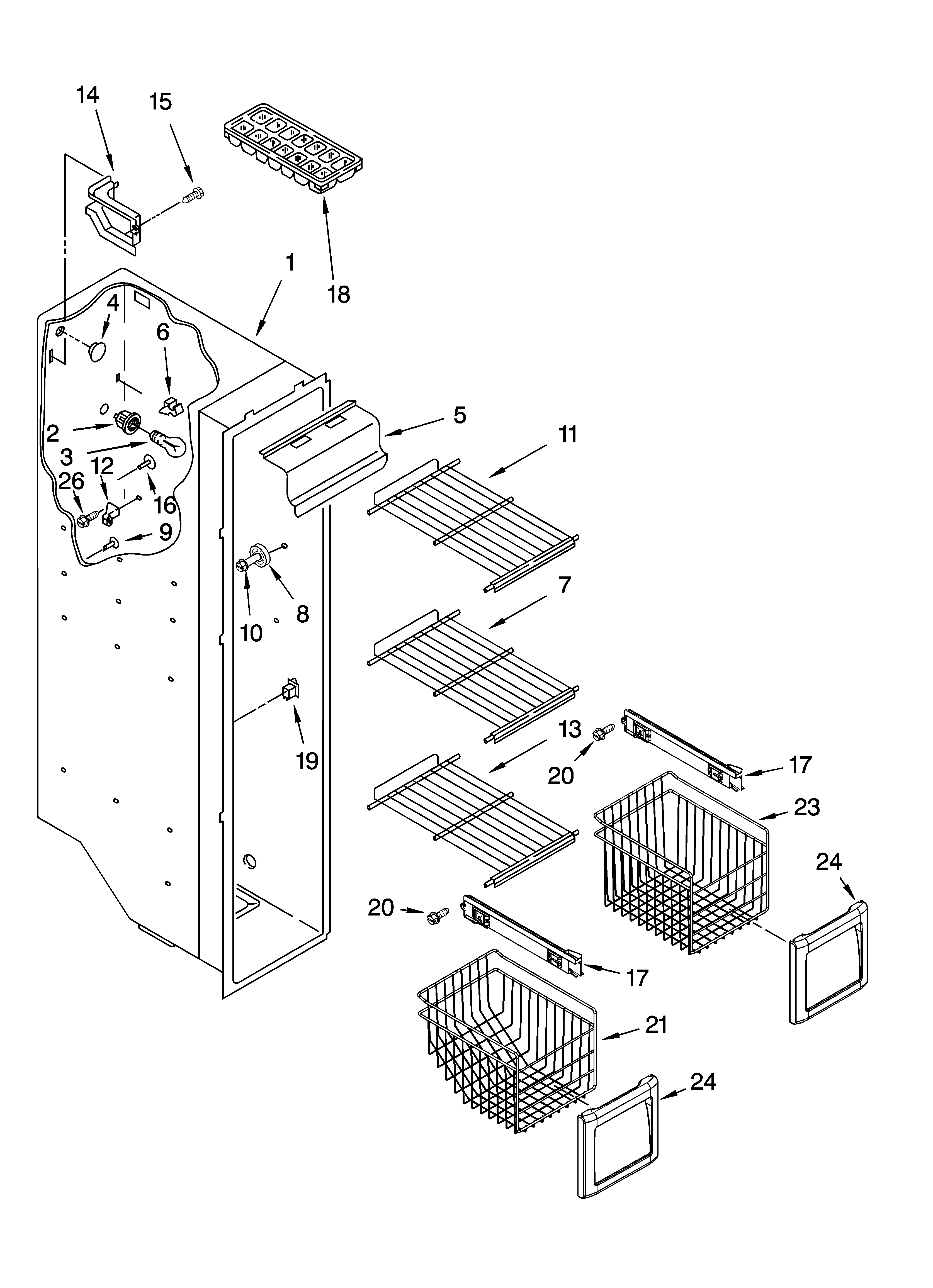KitchenAid KSRA22KNSS01 freezer liner parts diagram