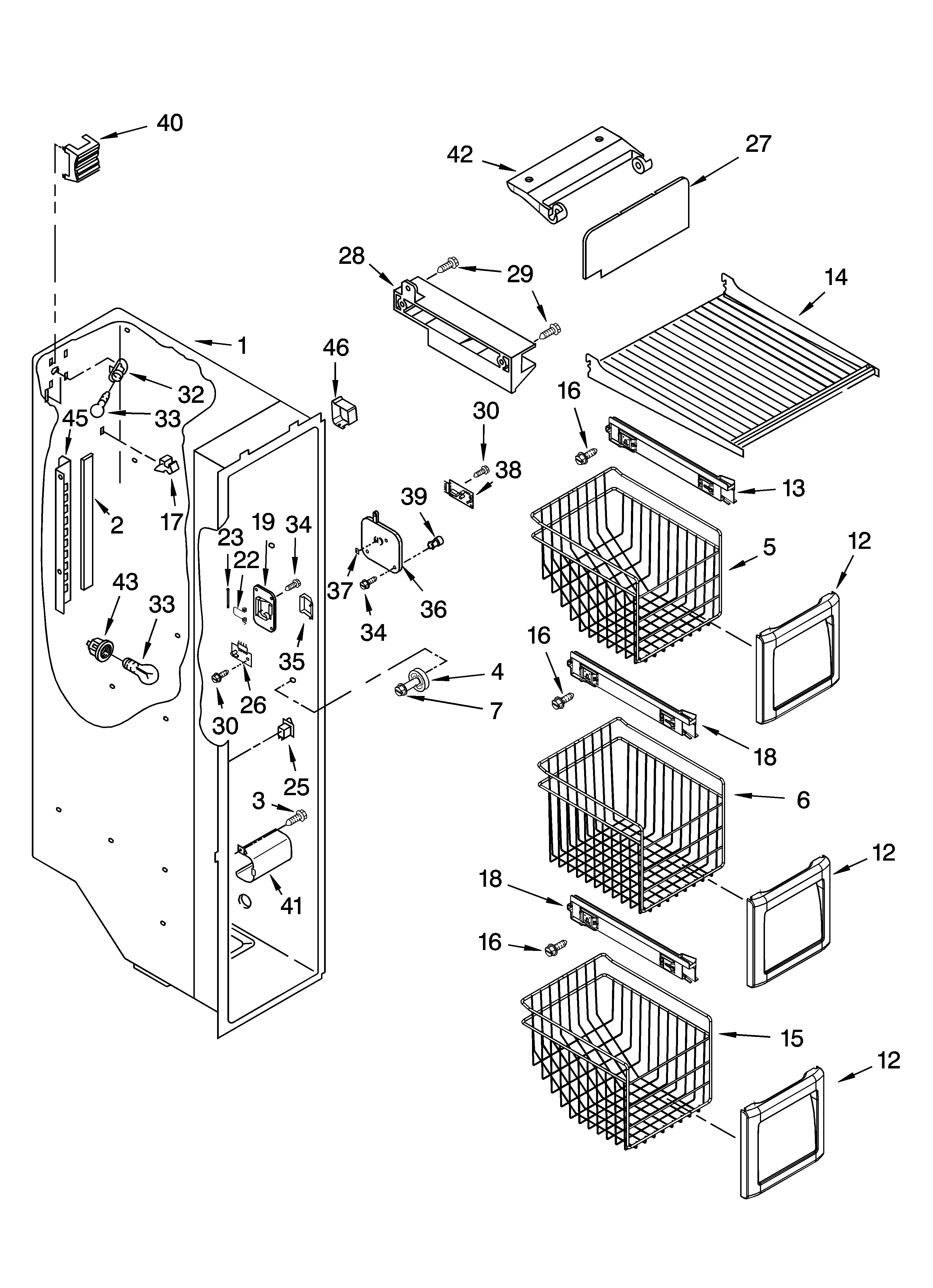 KitchenAid KSRA25CNSS01 freezer liner parts diagram