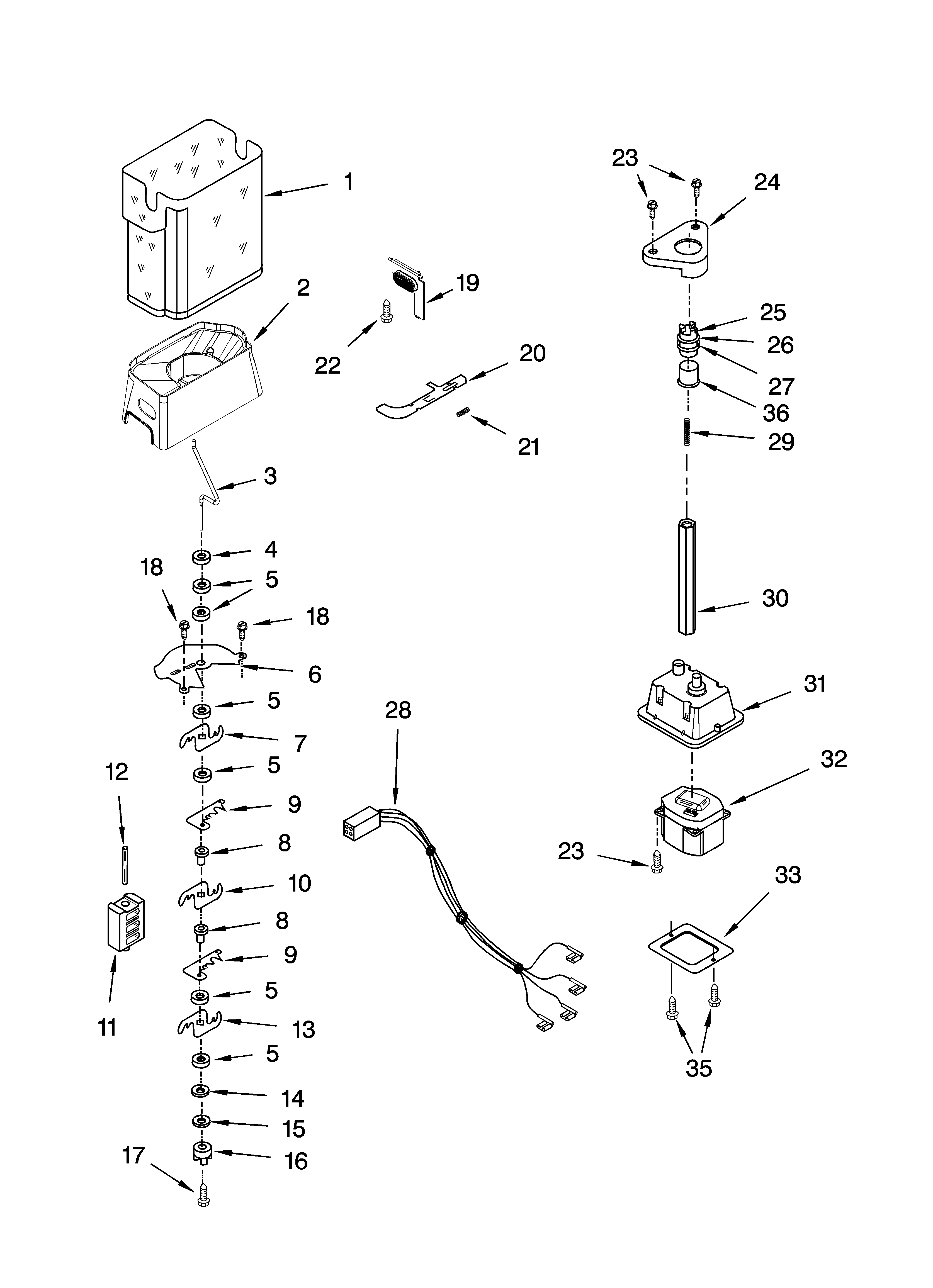 KitchenAid KSRA25CNSS01 motor and ice container parts diagram