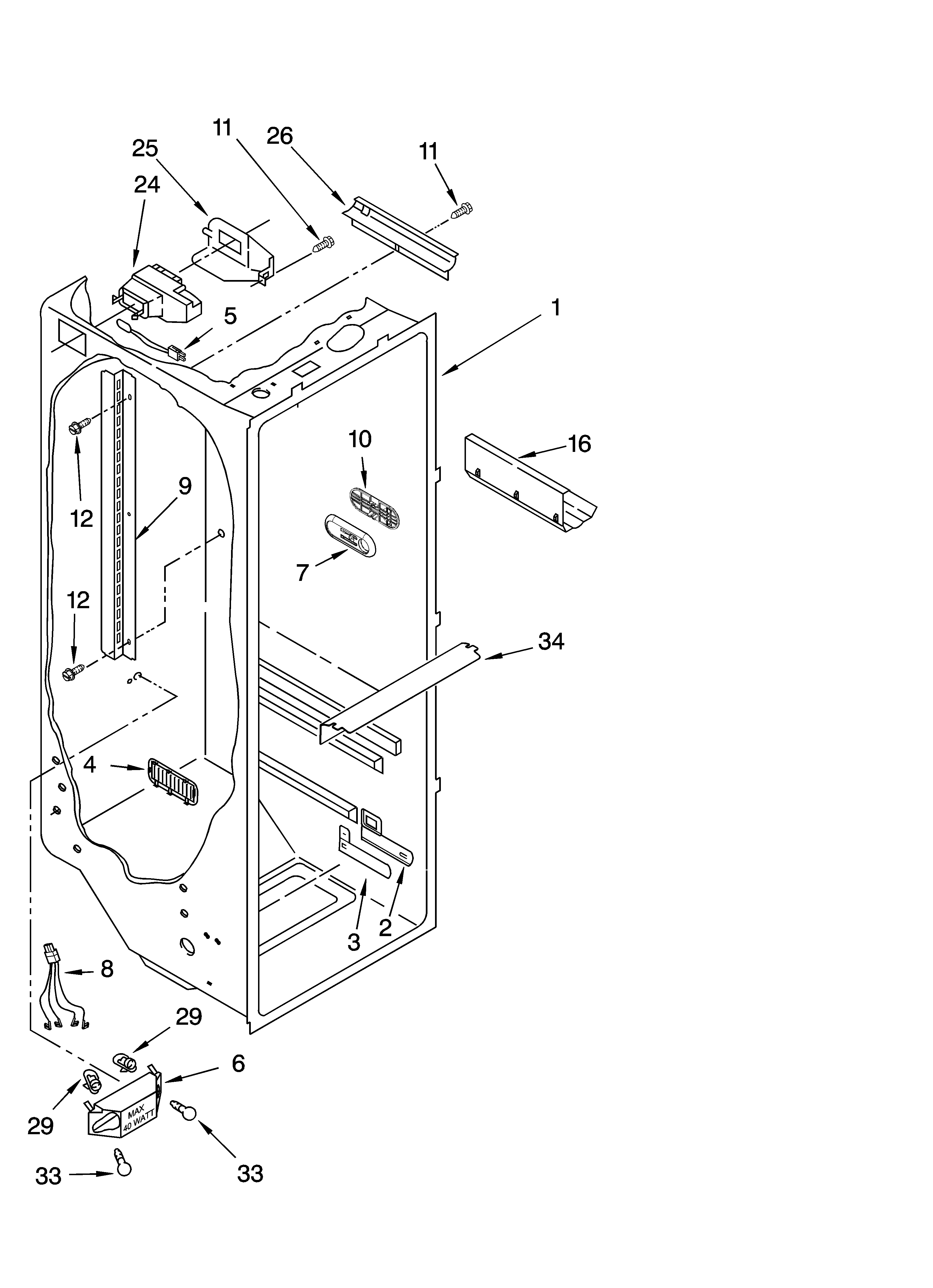 KitchenAid KSRA25KNSS01 refrigerator liner parts diagram
