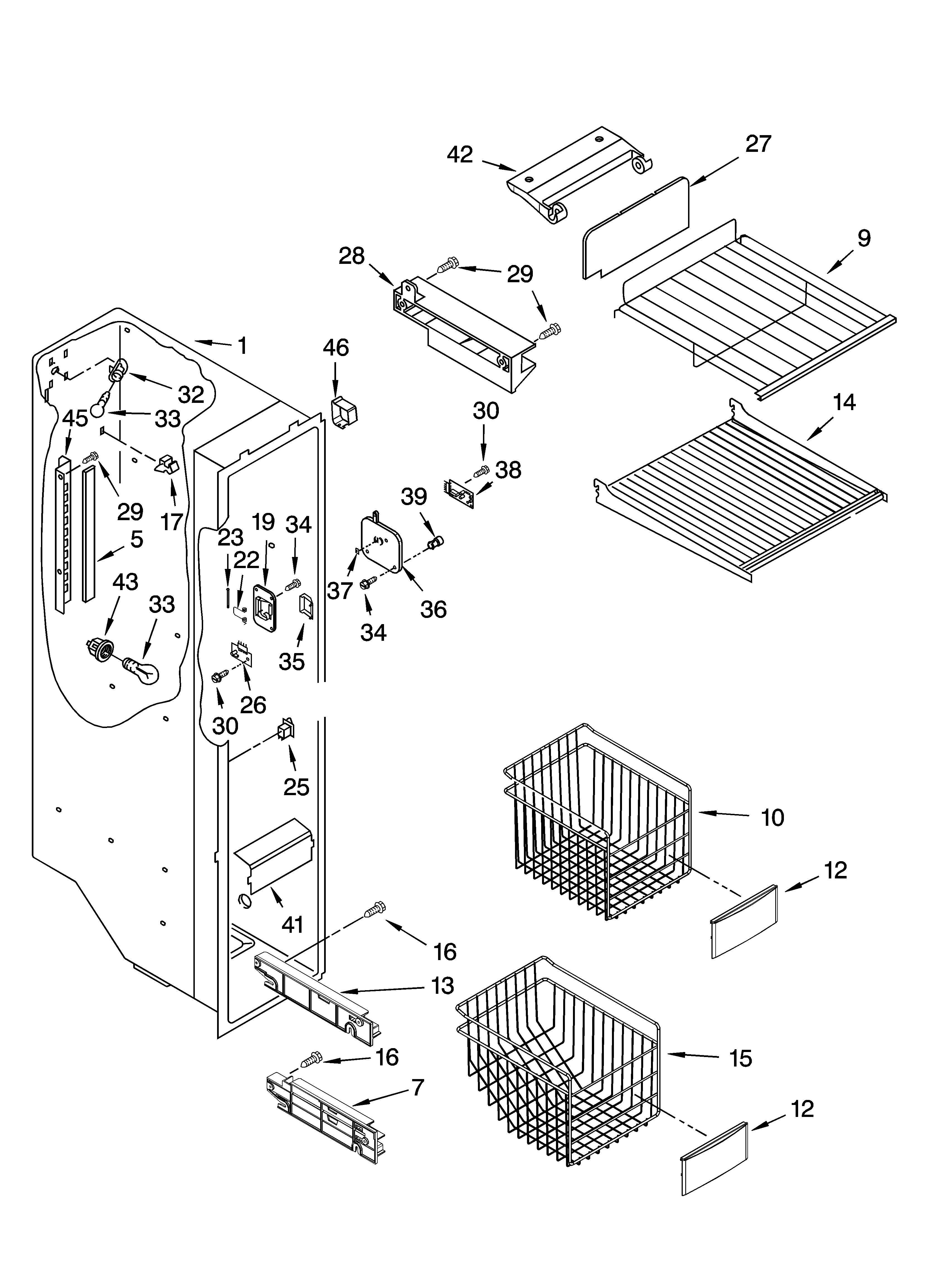 KitchenAid KSRB22FRBX01 freezer liner parts diagram