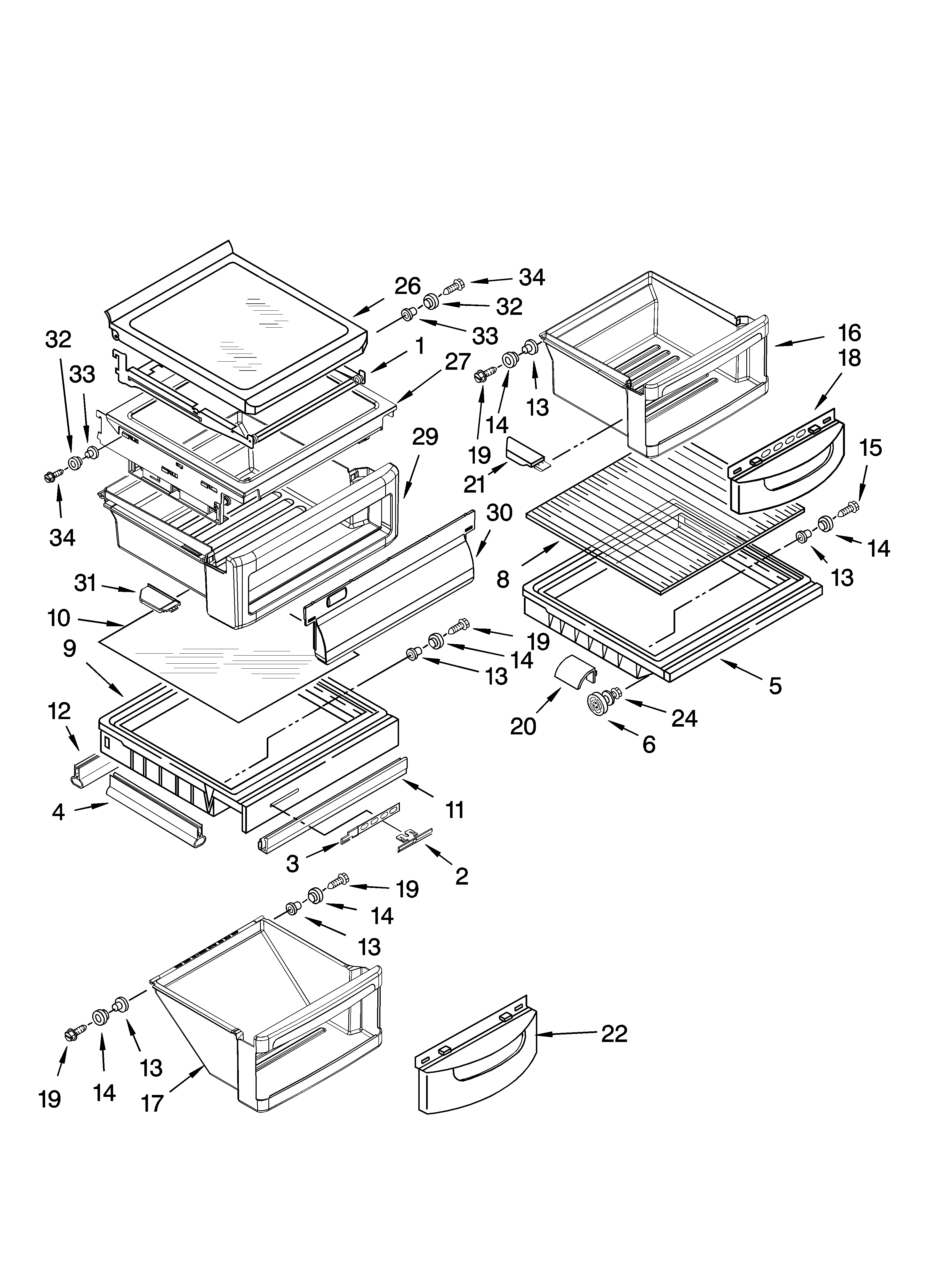 KitchenAid KSRB22FRBX01 refrigerator shelf parts diagram