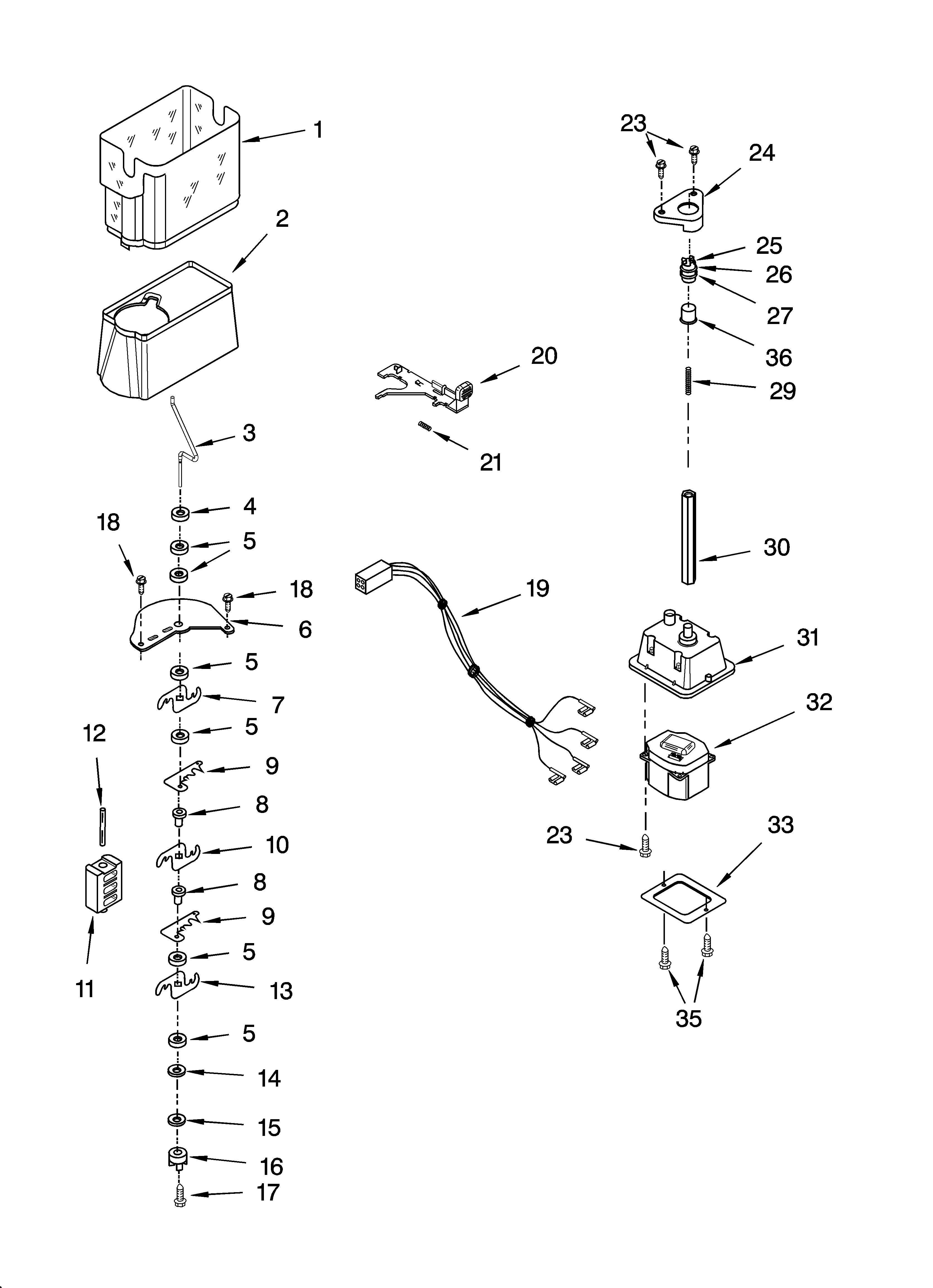 KitchenAid KSRB22FRBX01 motor and ice container parts diagram