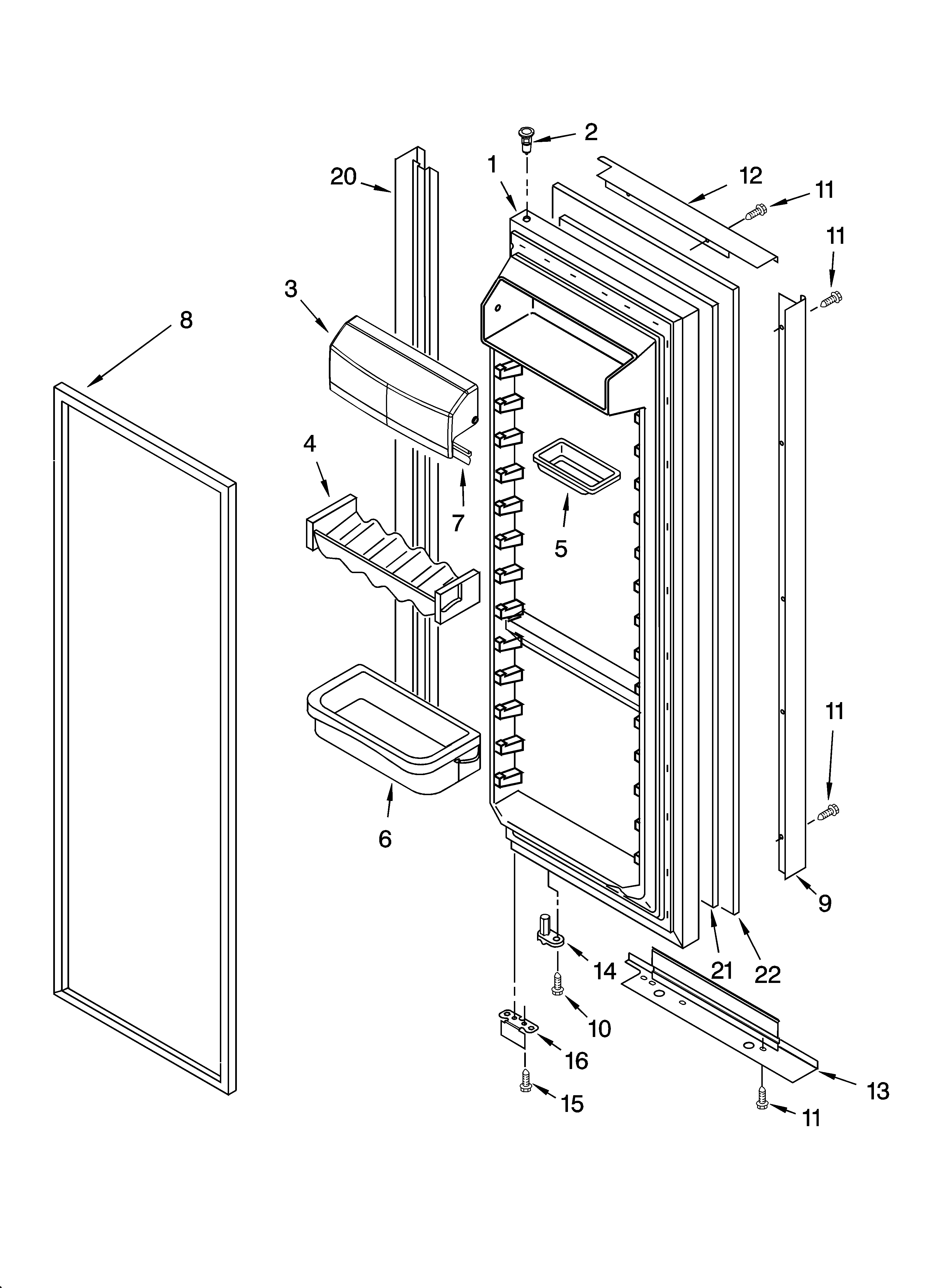 KitchenAid KSRB22FRBX01 refrigerator door parts diagram