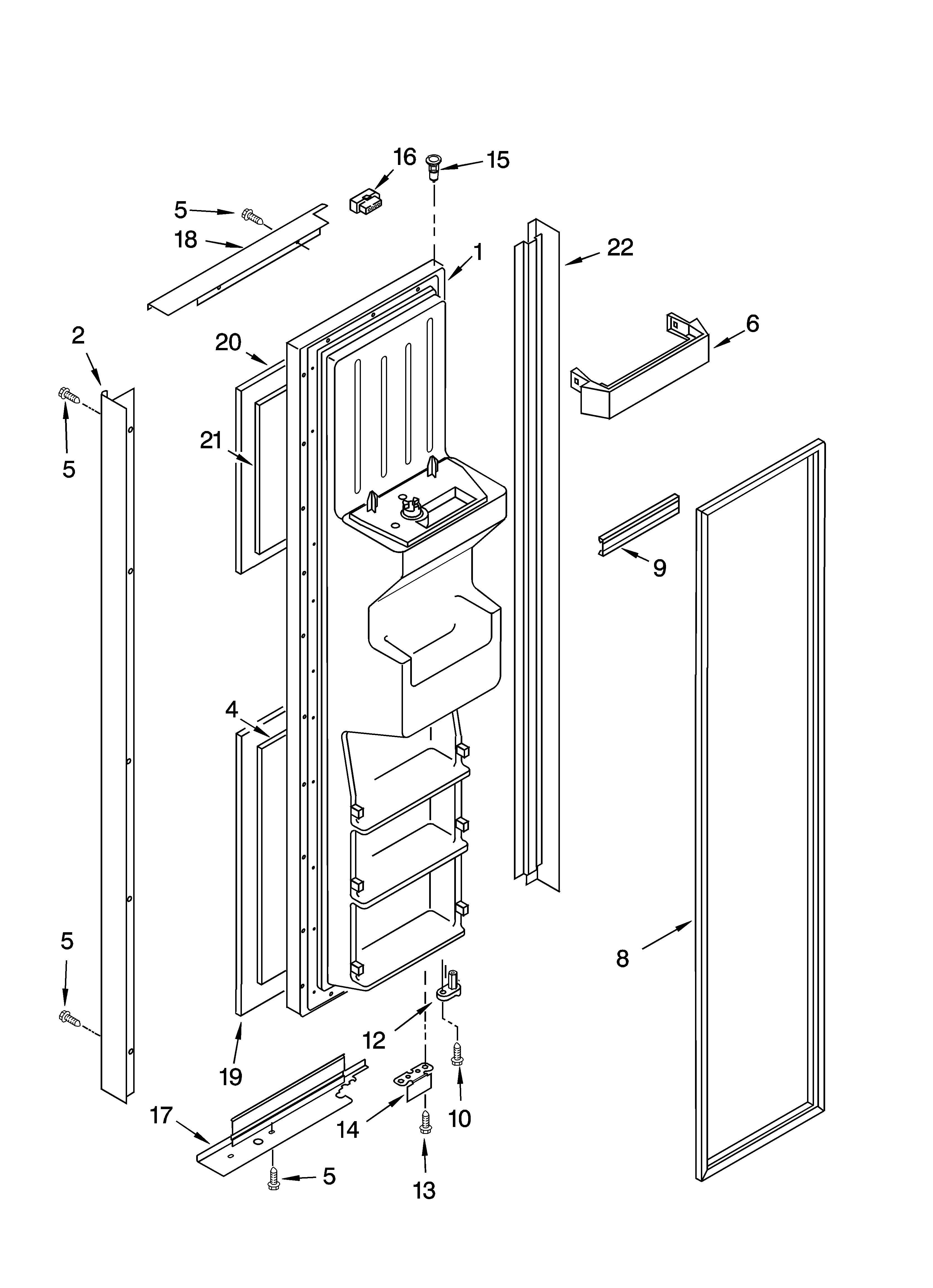 KitchenAid KSRB22FRBX01 freezer door parts diagram