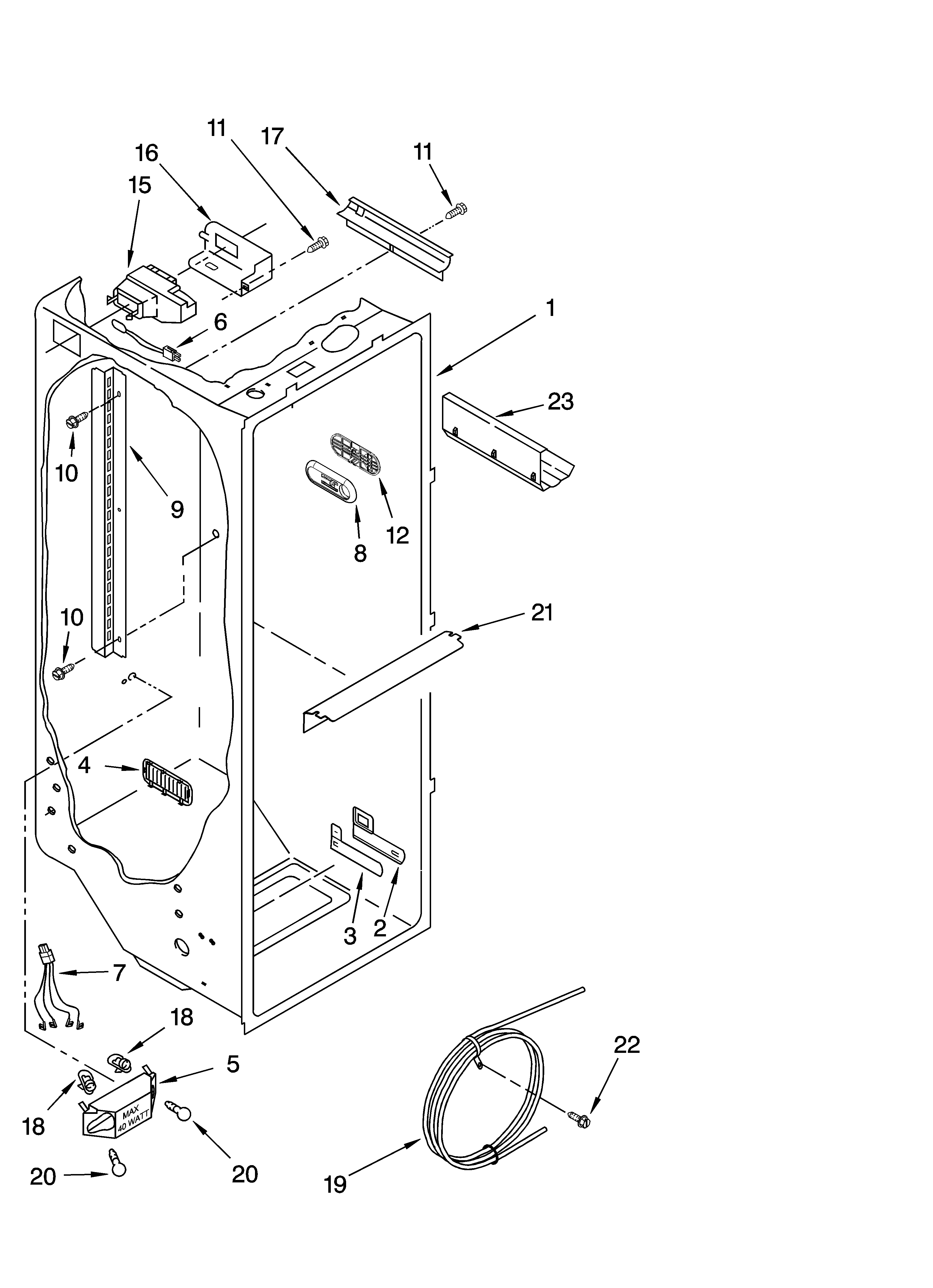 KitchenAid KSRB25FRBX01 refrigerator liner parts diagram