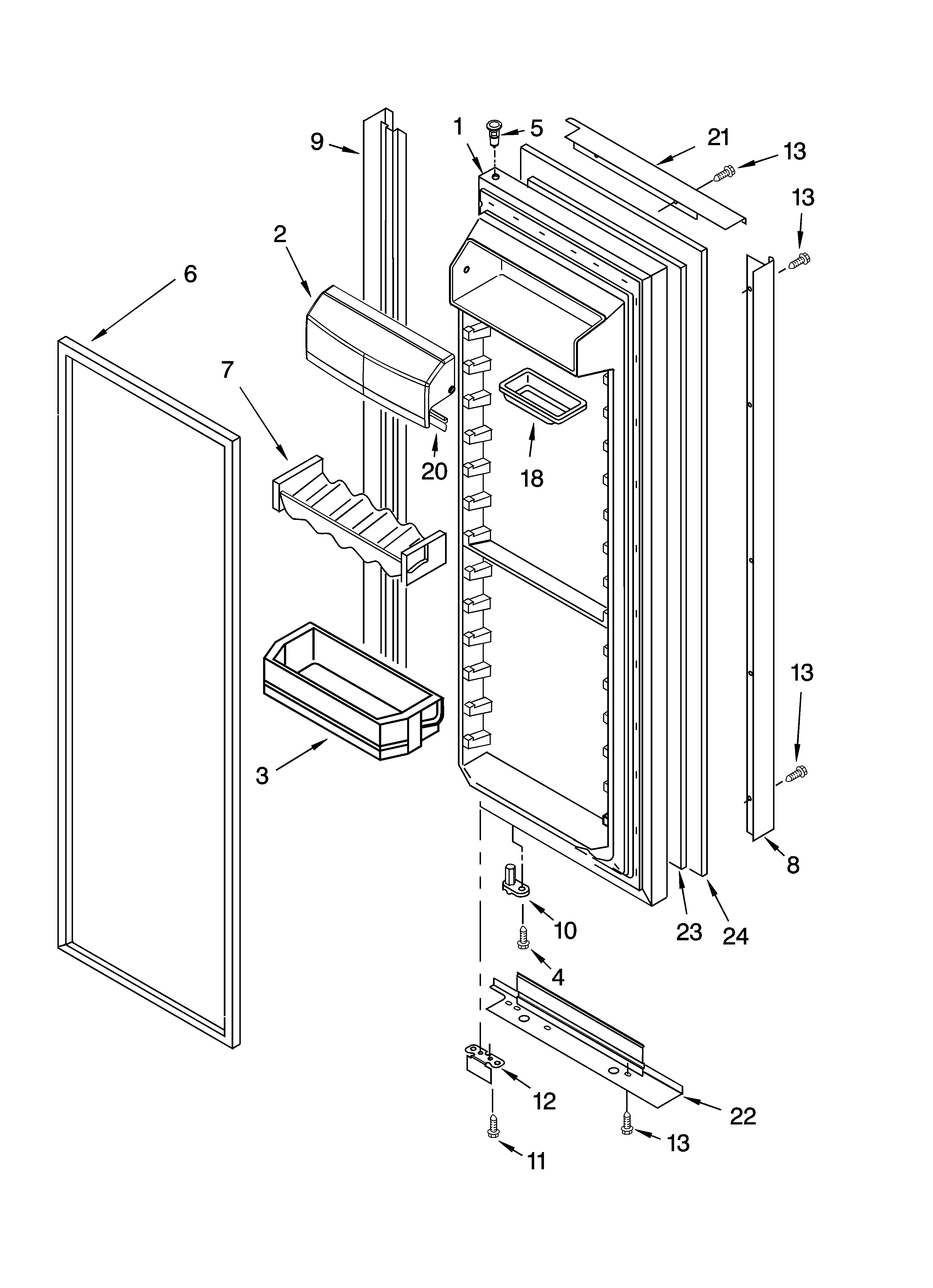 KitchenAid KSRB25FRBX01 refrigerator door parts diagram