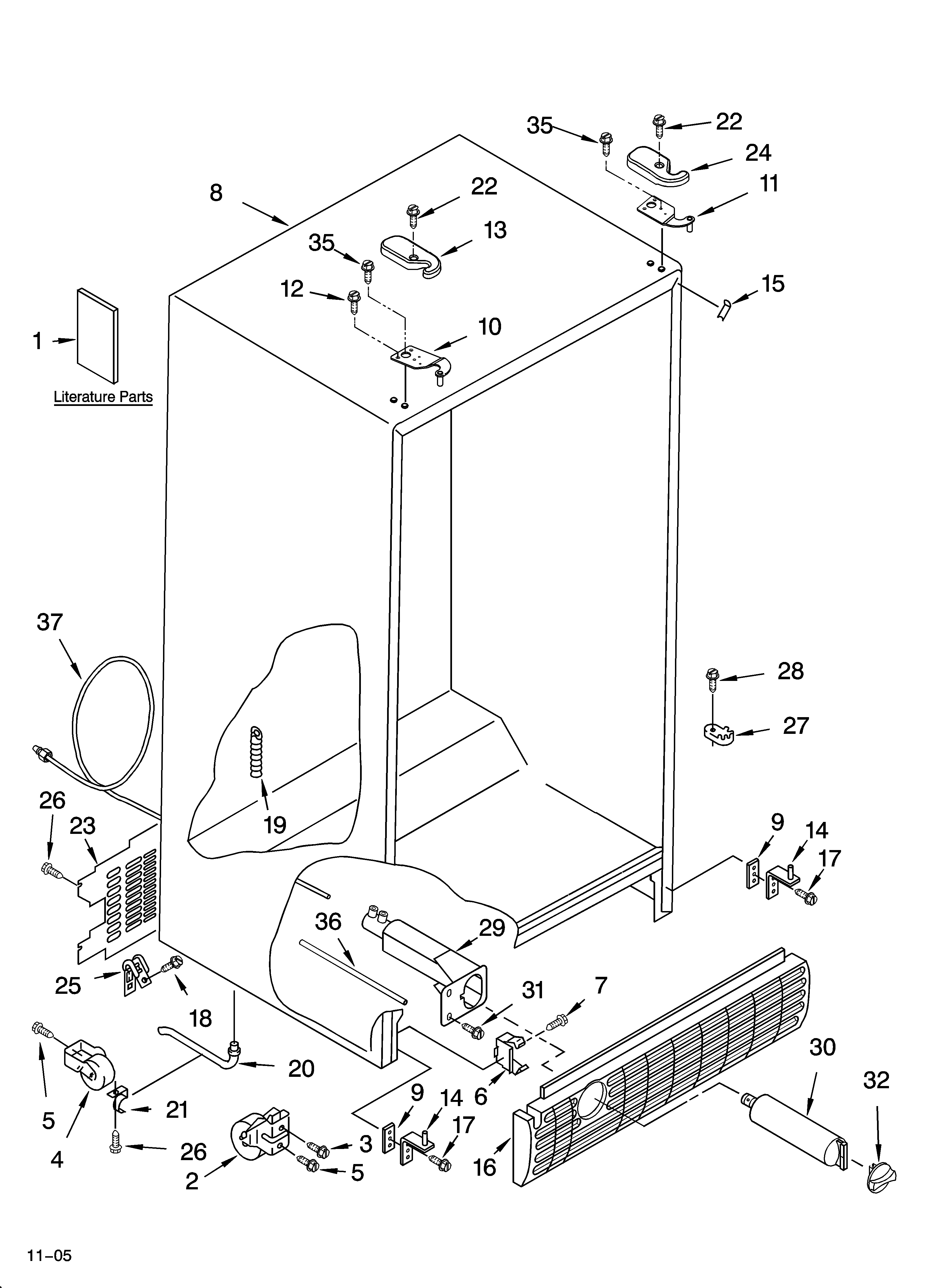 KitchenAid KSRD22FKWH16 cabinet parts diagram