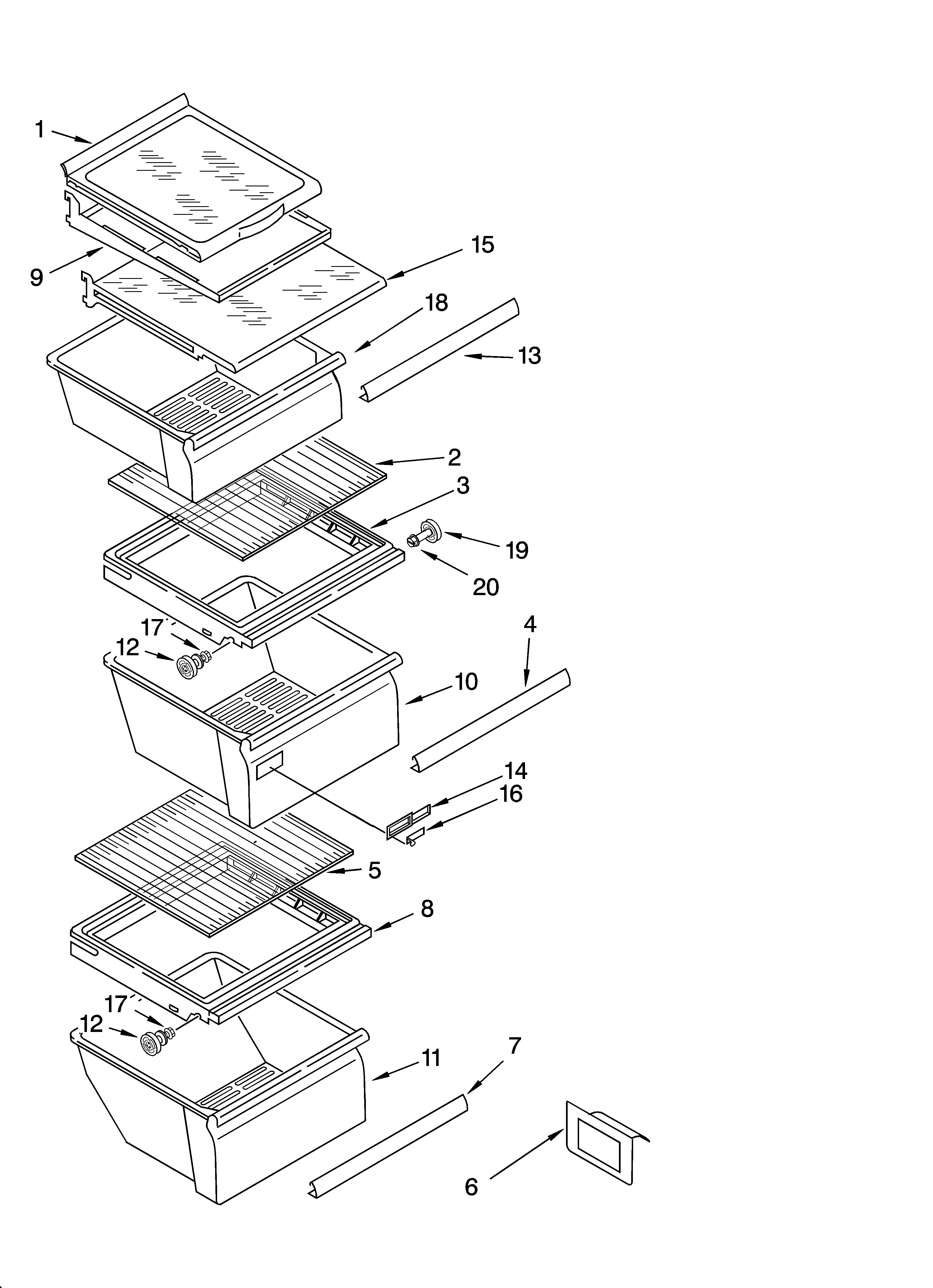 KitchenAid KSRD25FKWH16 refrigerator shelf parts diagram