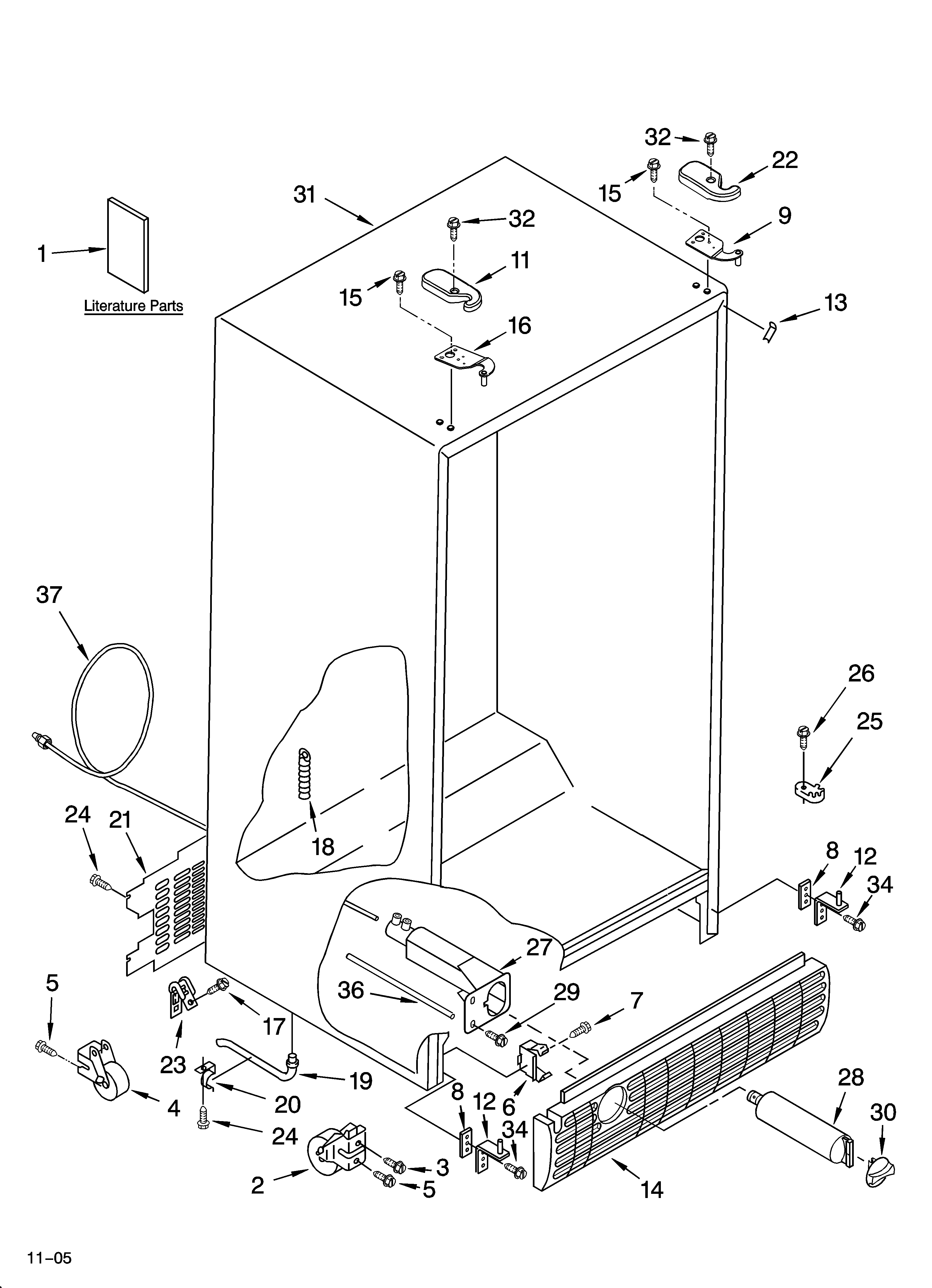 KitchenAid KSRI25FNST01 cabinet parts diagram