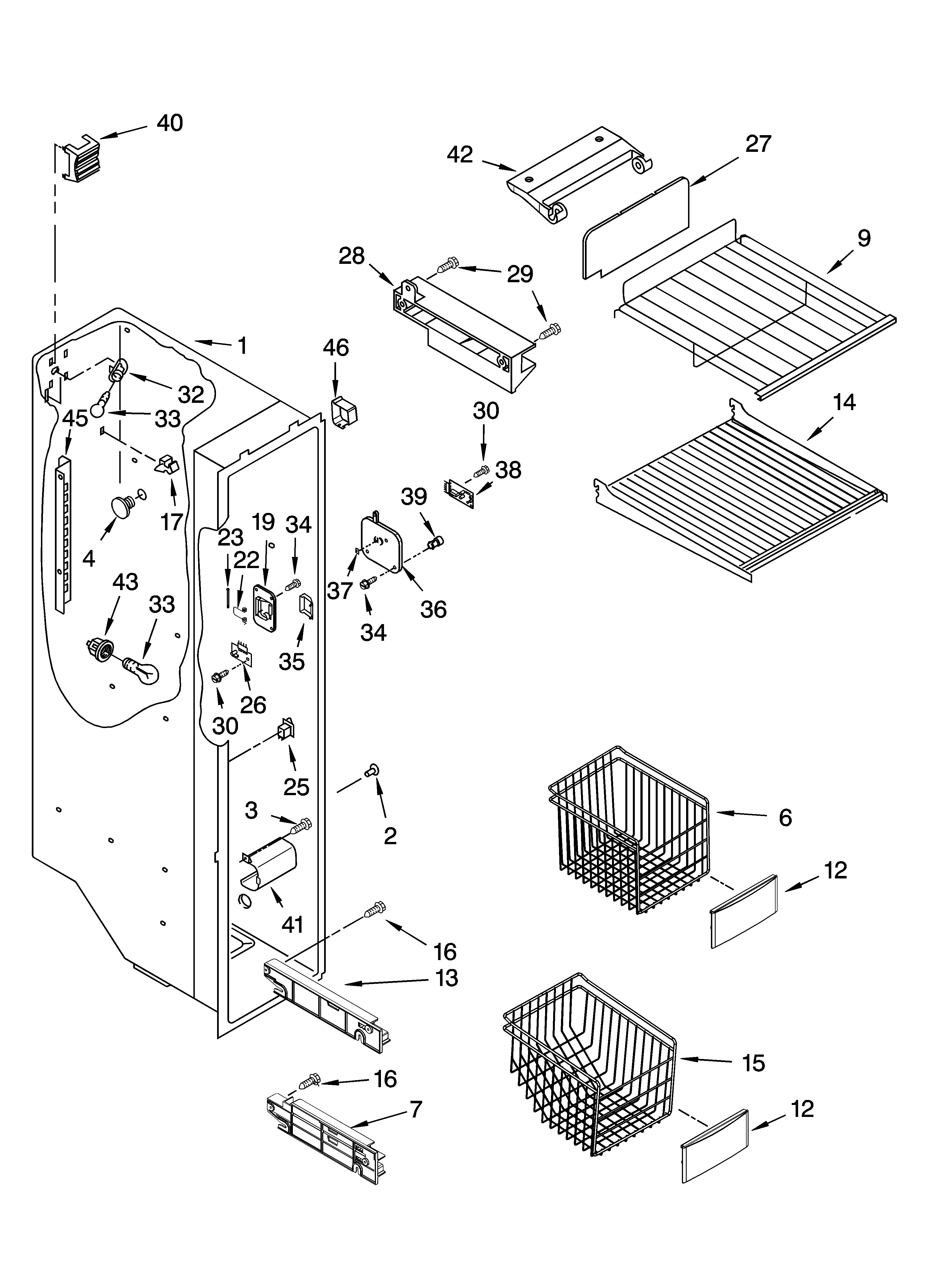 KitchenAid KSRI25FNST01 freezer liner parts diagram