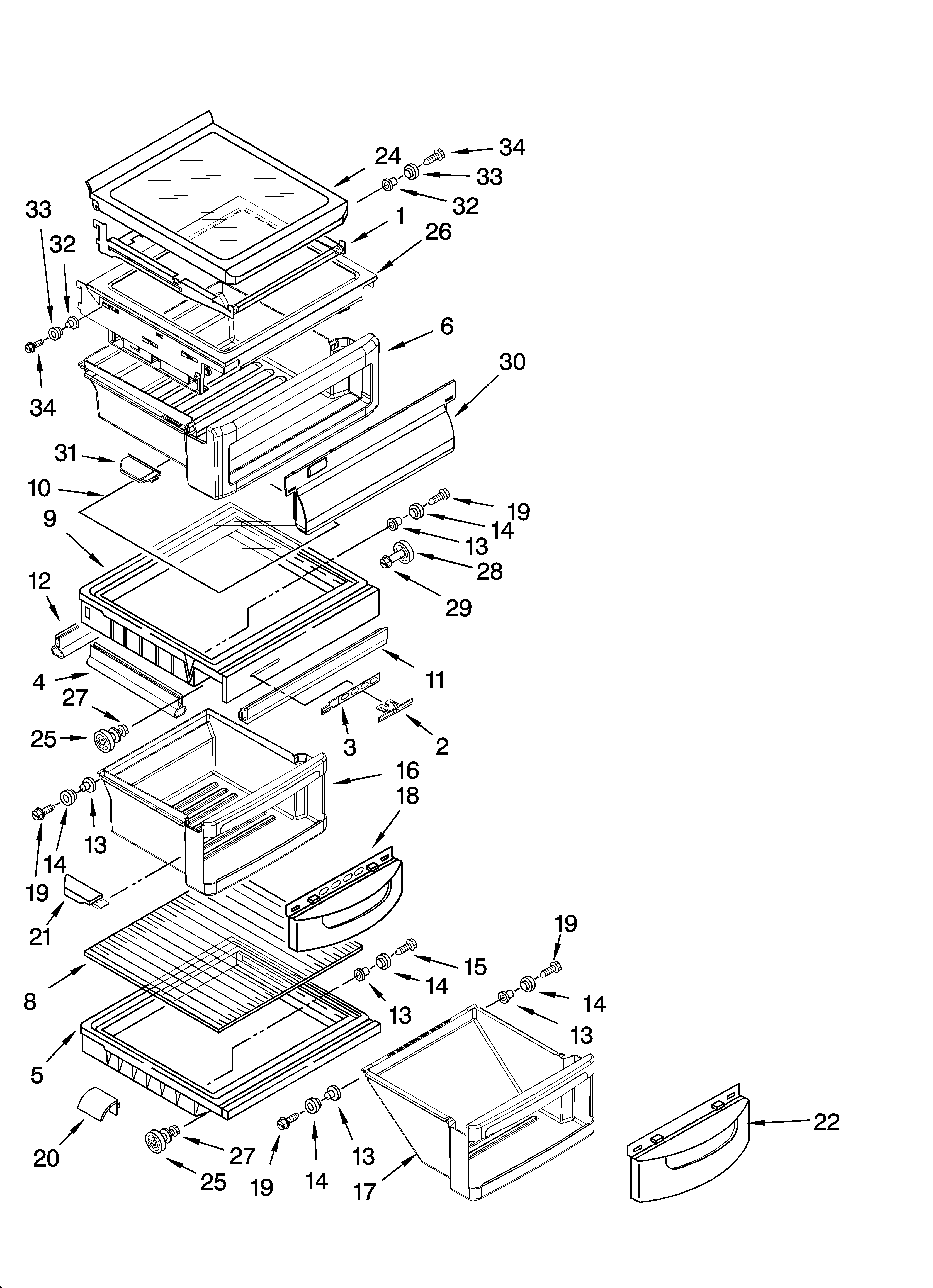 KitchenAid KSRJ25CNBL01 refrigerator shelf parts diagram