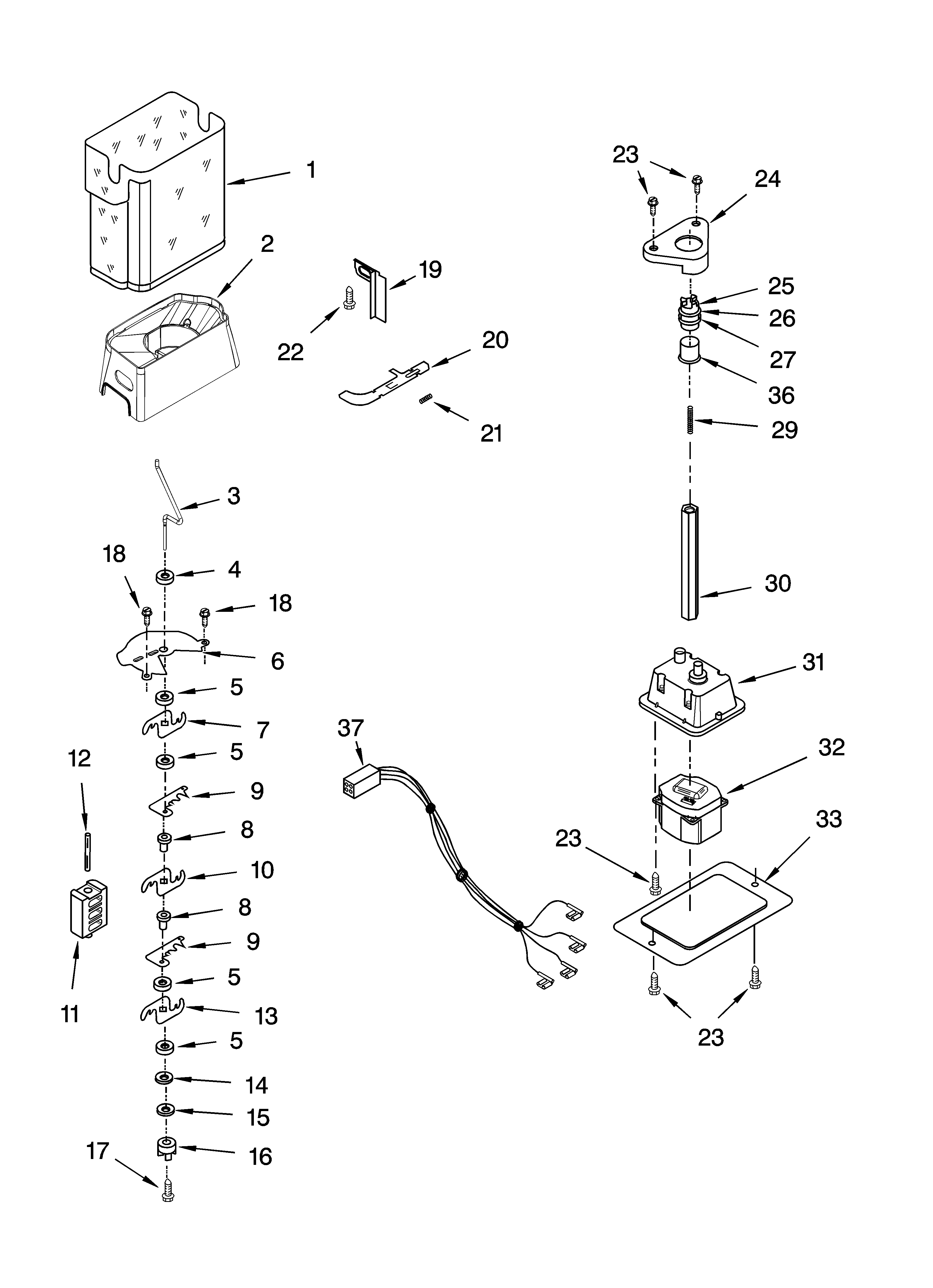 KitchenAid KSRL25FRSS01 motor and ice container parts diagram