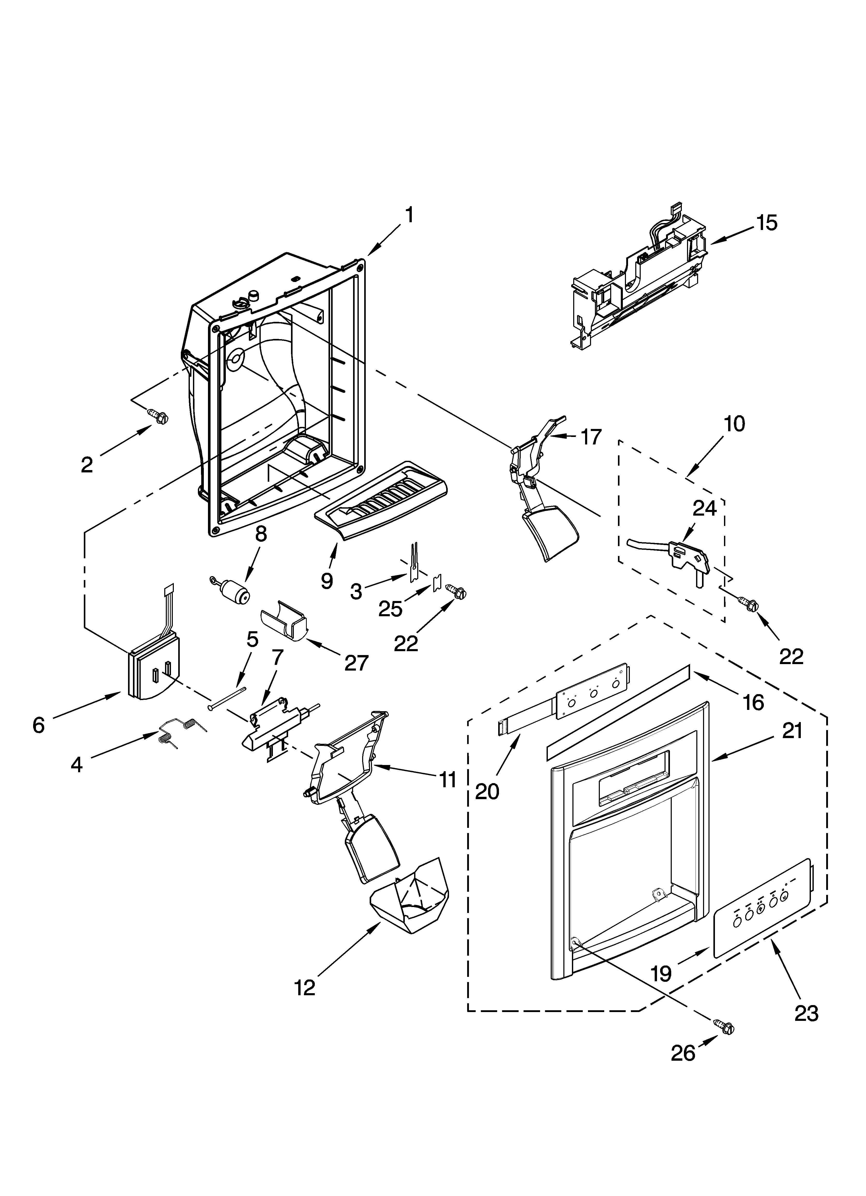 KitchenAid KSRL25FRSS01 dispenser front parts diagram