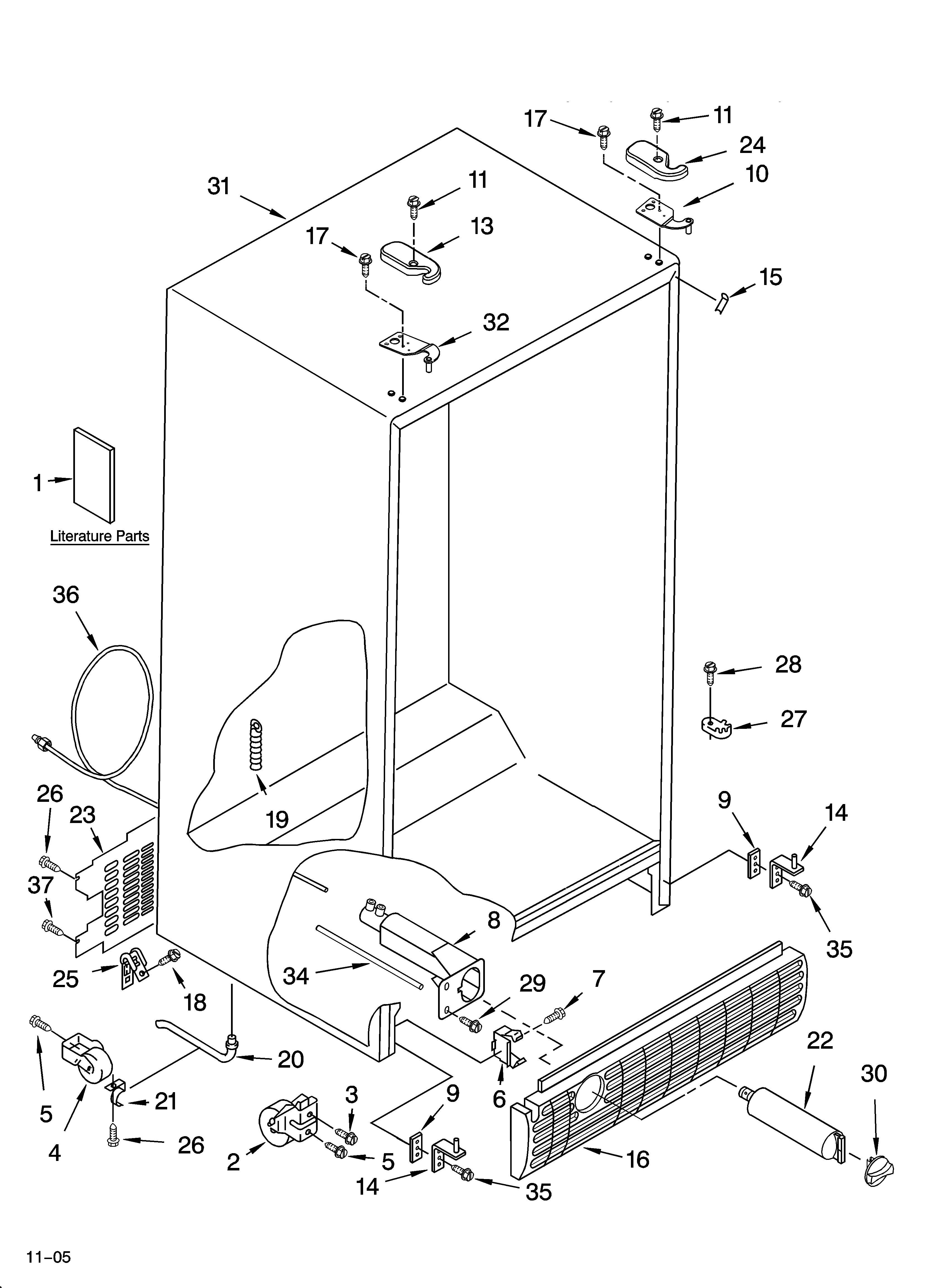 KitchenAid KSRP22FNWH01 cabinet parts diagram