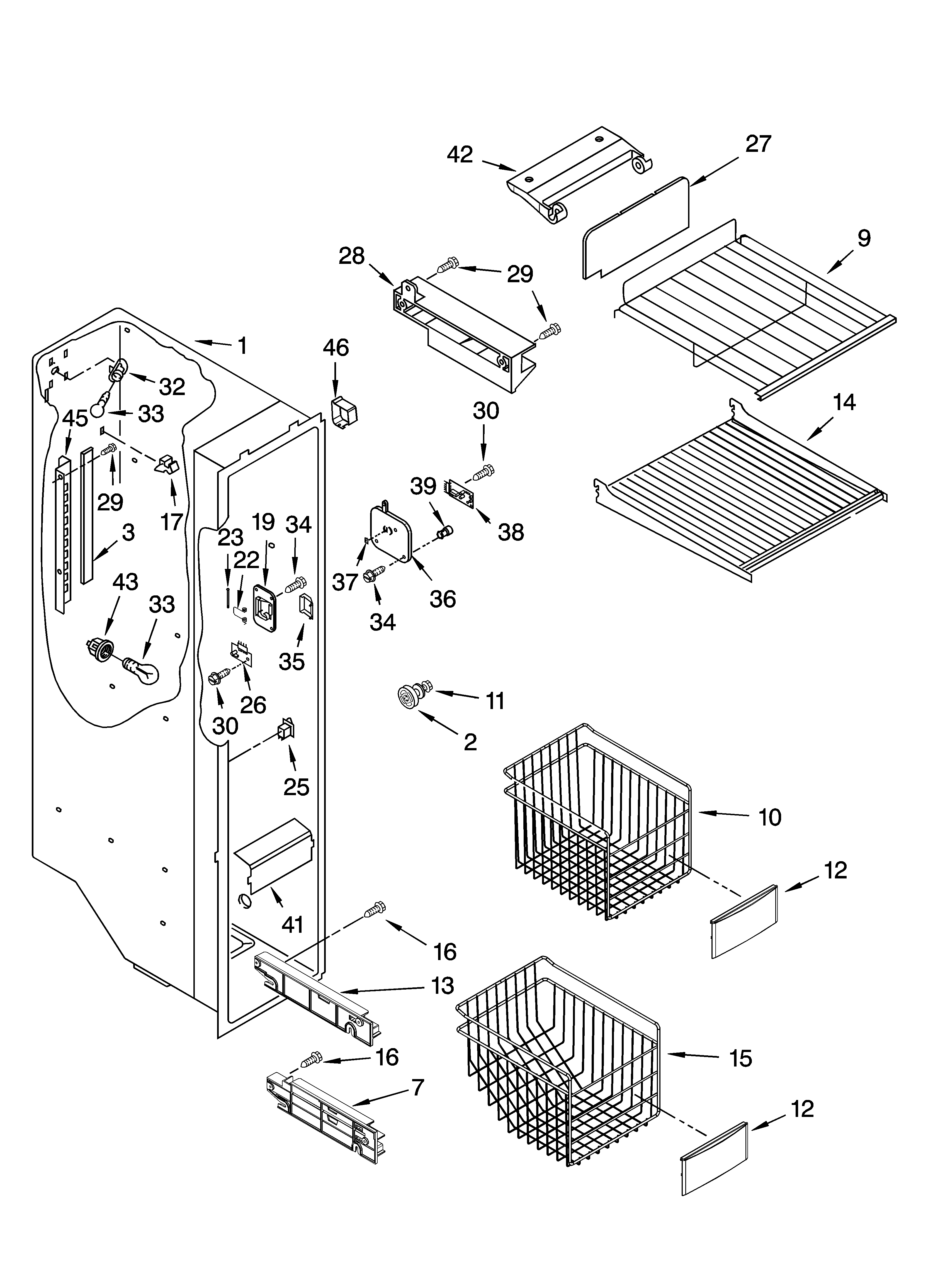 KitchenAid KSRP22FNWH01 freezer liner parts diagram