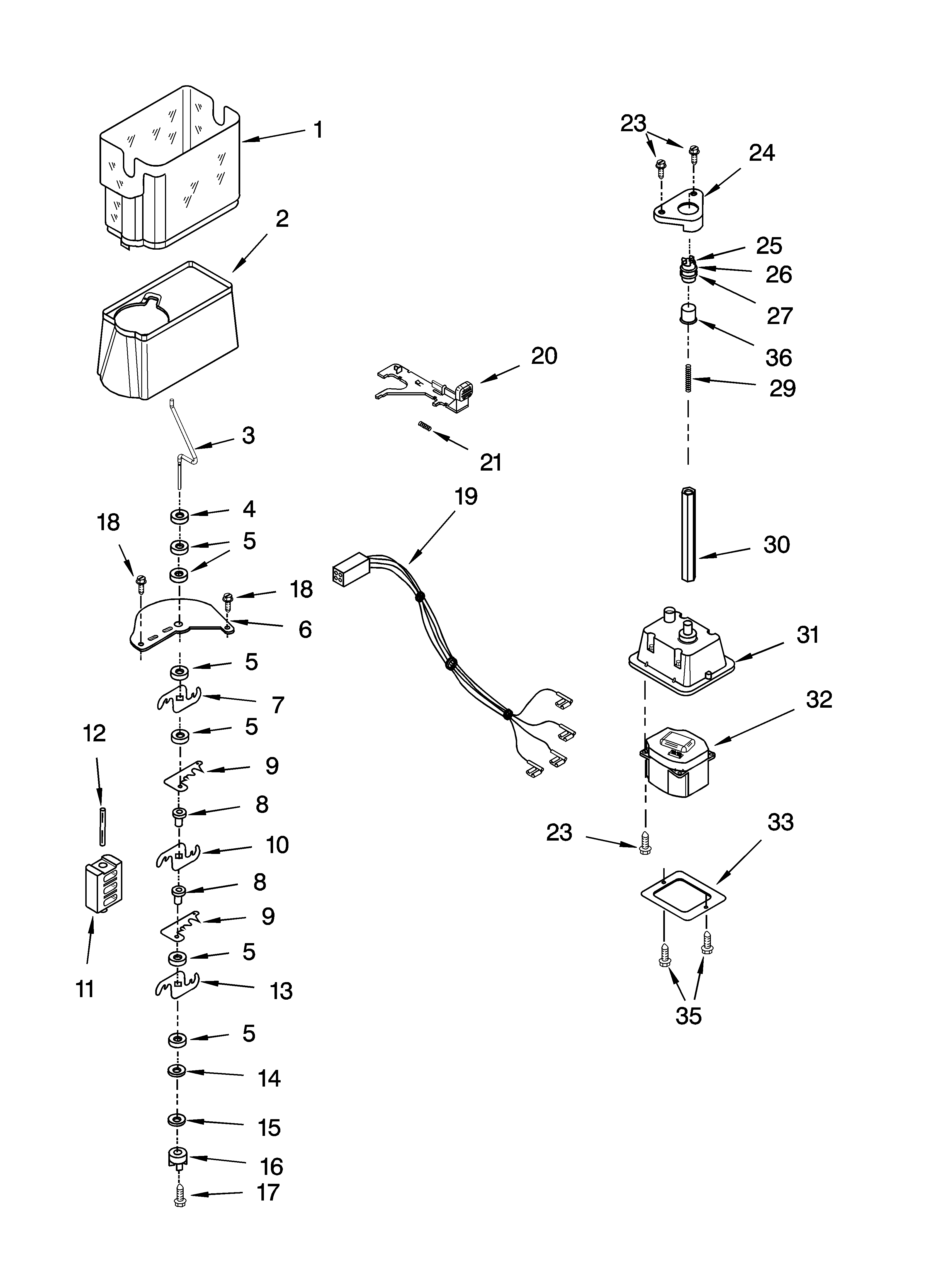KitchenAid KSRP22FNWH01 motor and ice container parts diagram