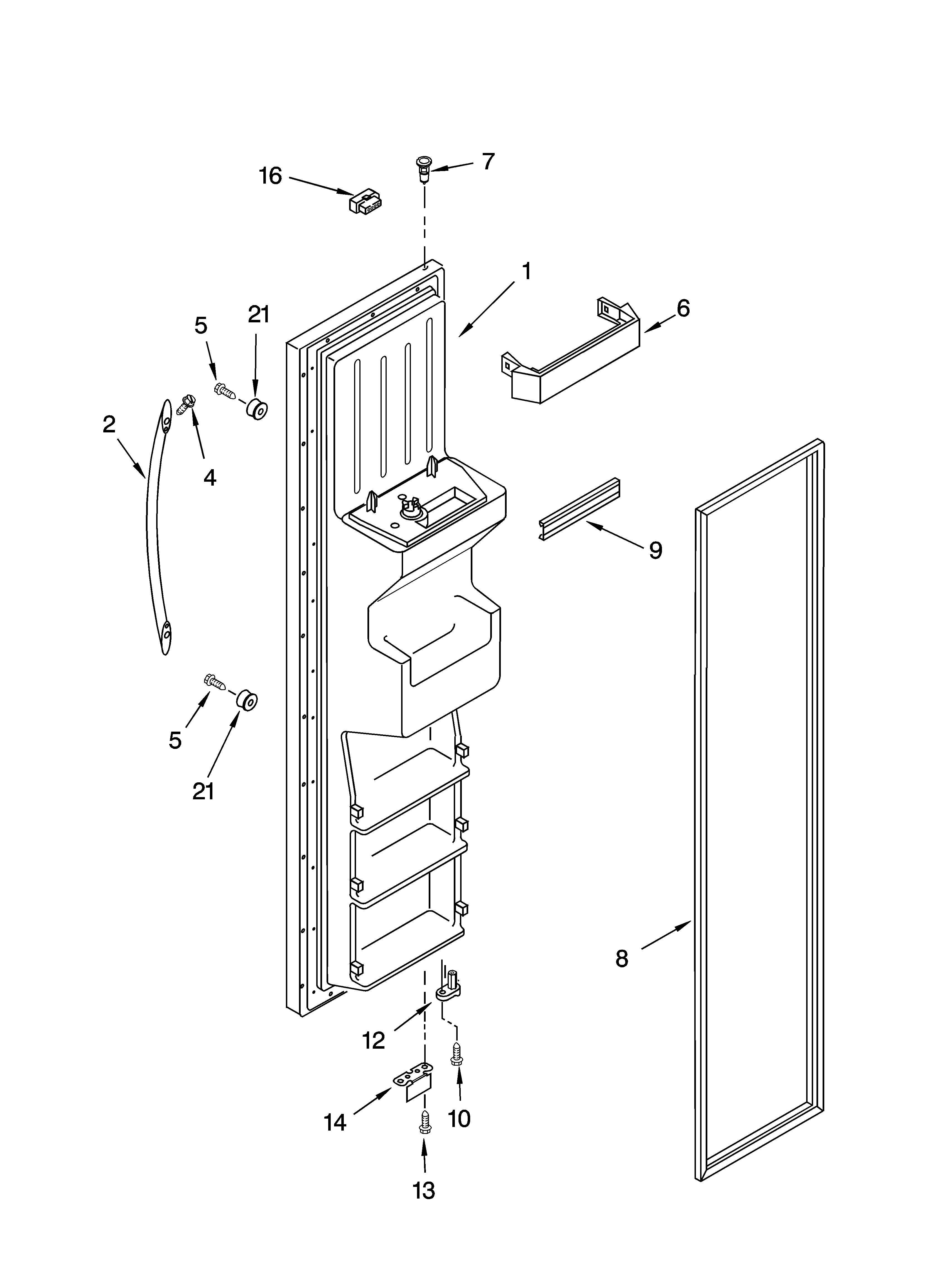 KitchenAid KSRP22FNWH01 freezer door parts diagram