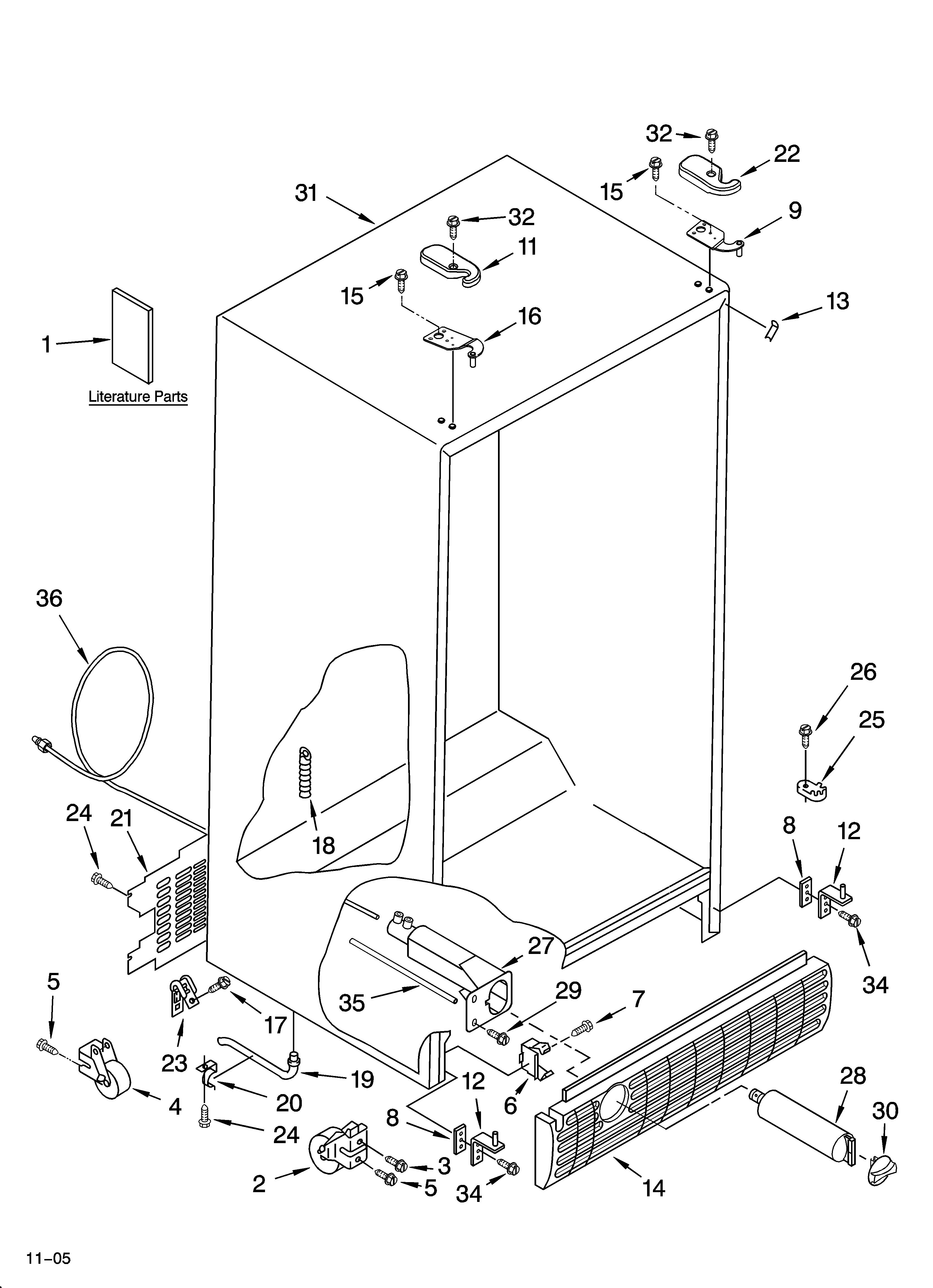 KitchenAid KSRP25FNBT01 cabinet parts diagram