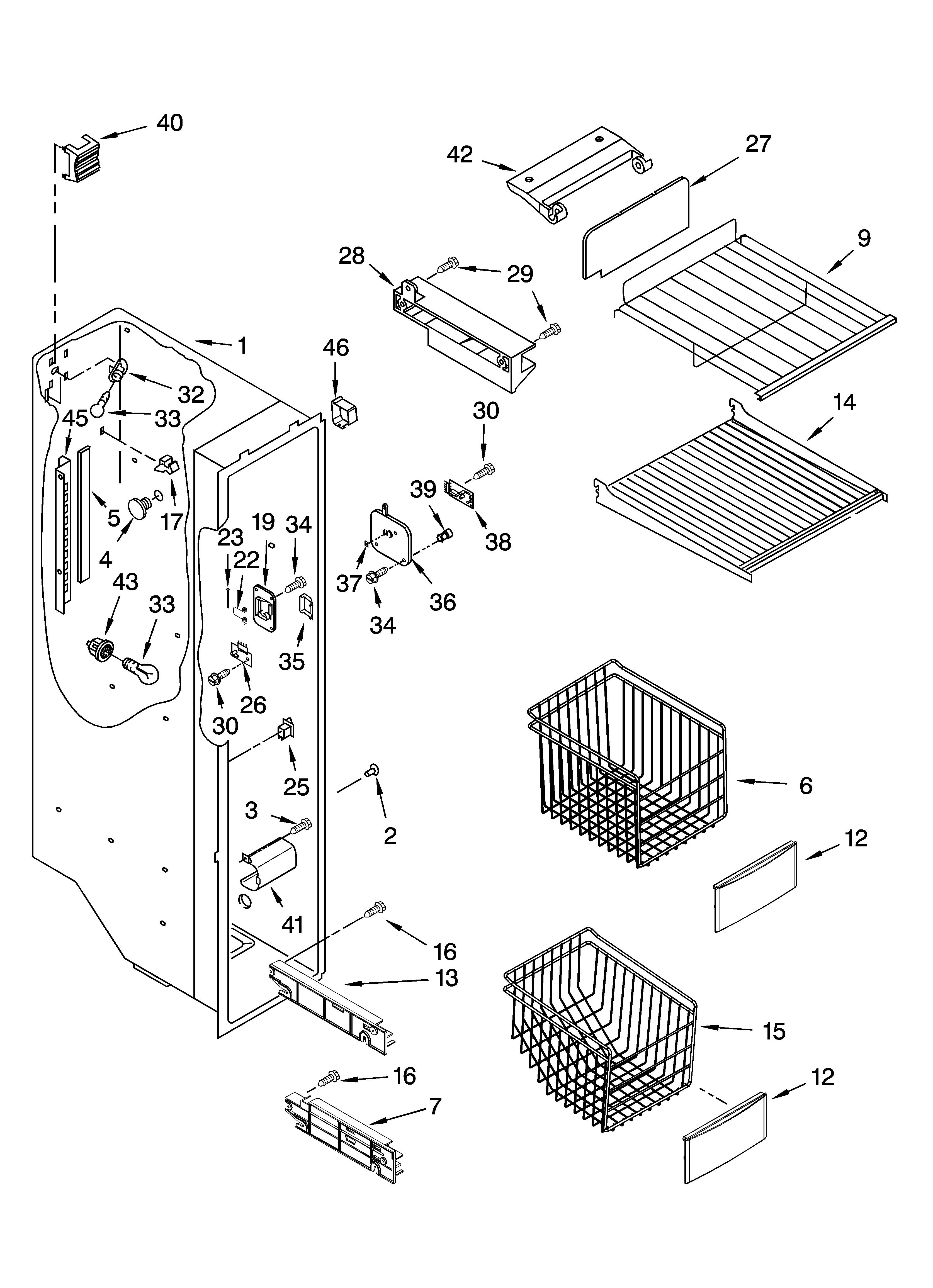 KitchenAid KSRP25FNBT01 freezer liner parts diagram