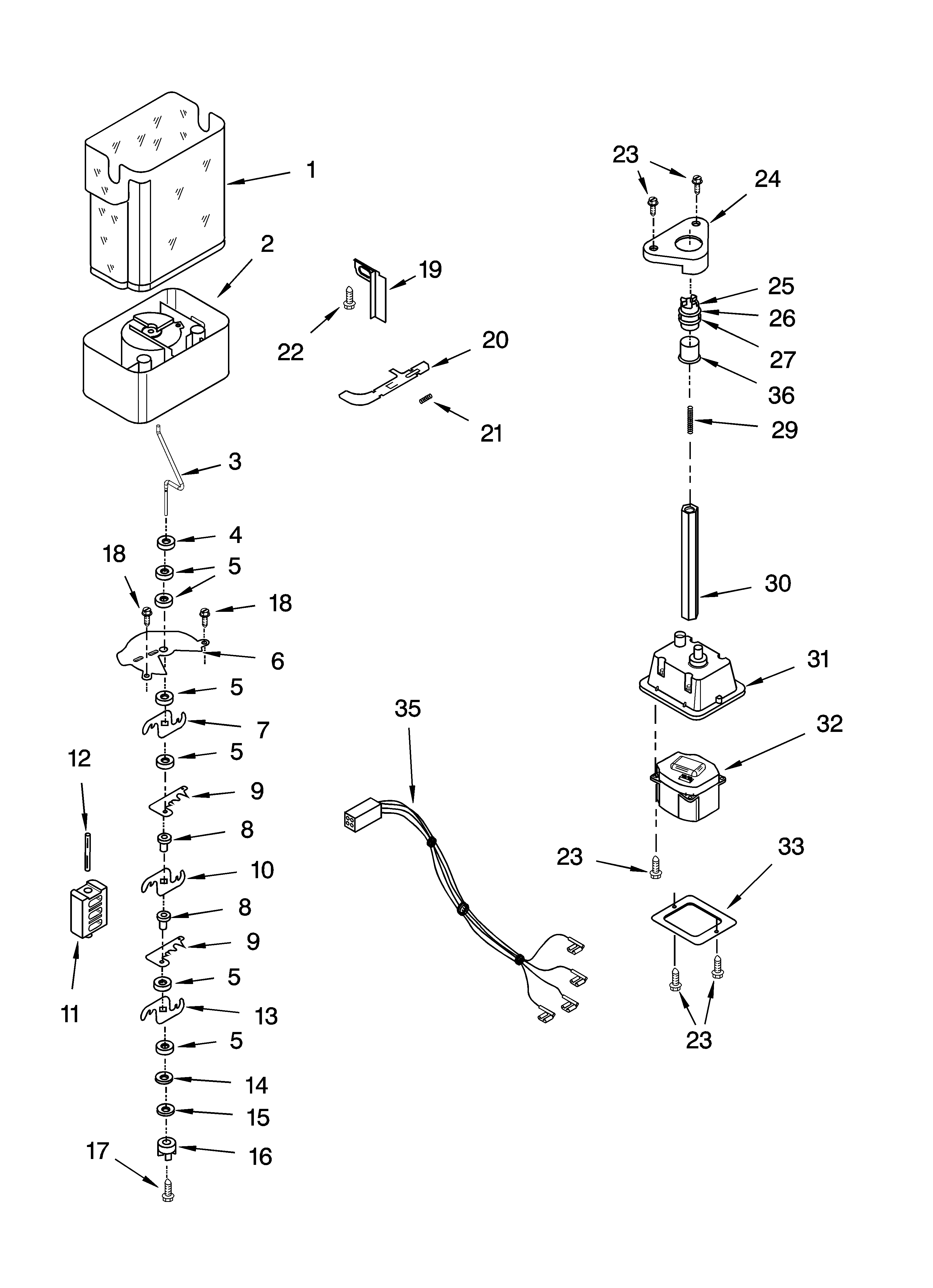 KitchenAid KSRP25FNBT01 motor and ice container parts diagram