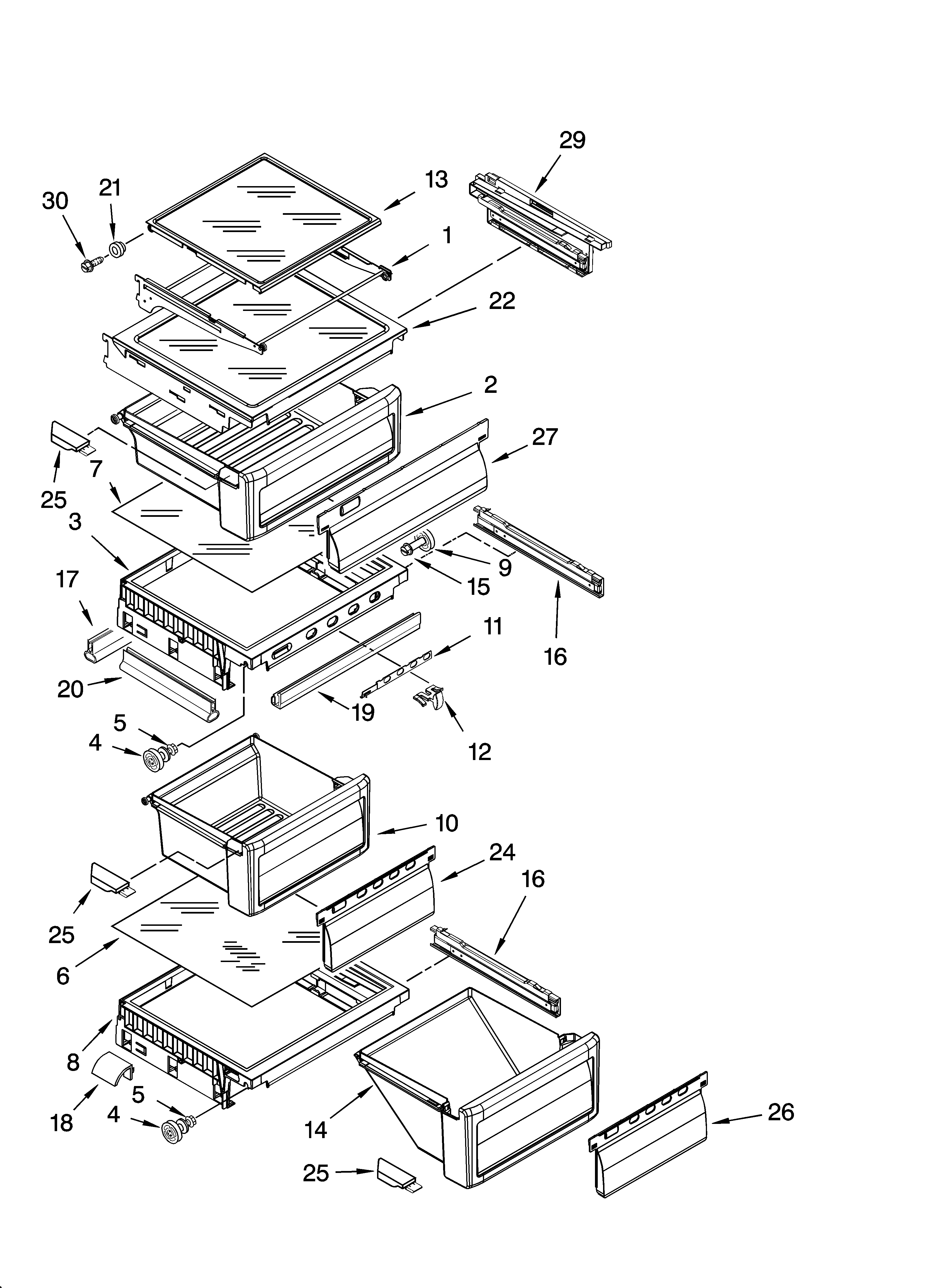 KitchenAid KSRT25CRBT00 refrigerator shelf parts diagram