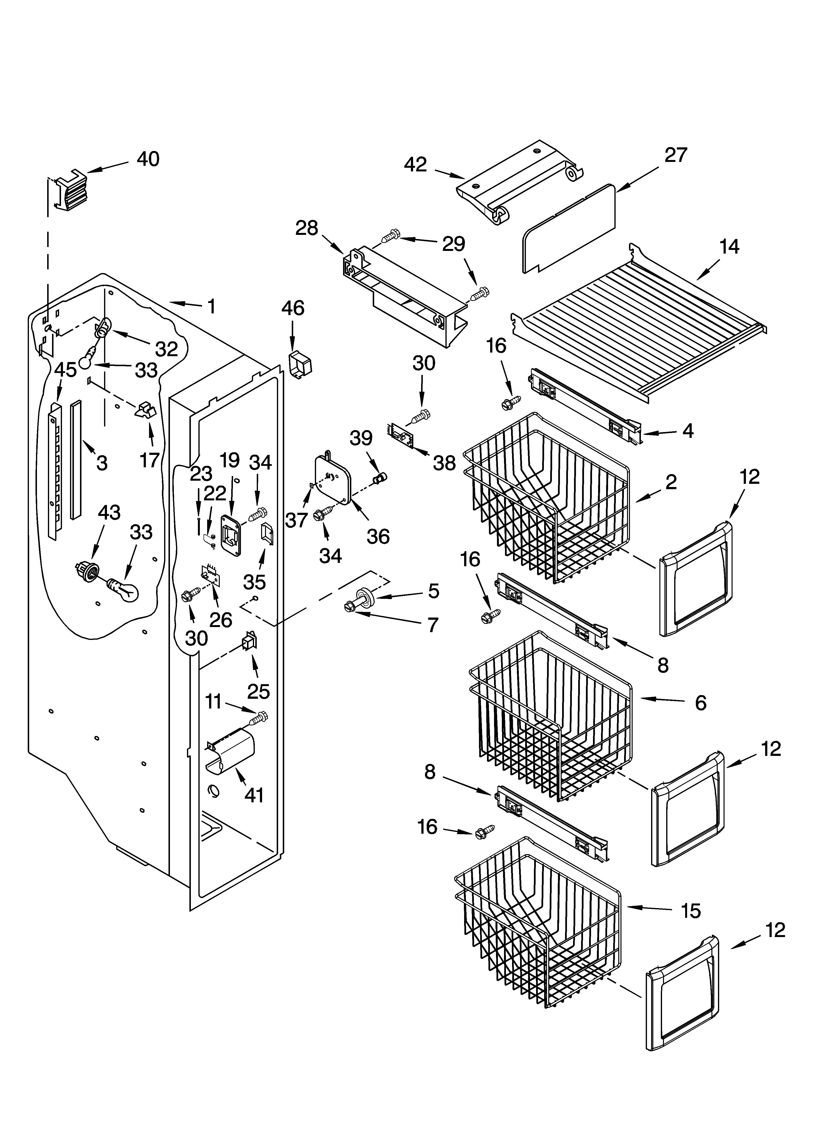 KitchenAid KSRT25CRBT00 freezer liner parts diagram