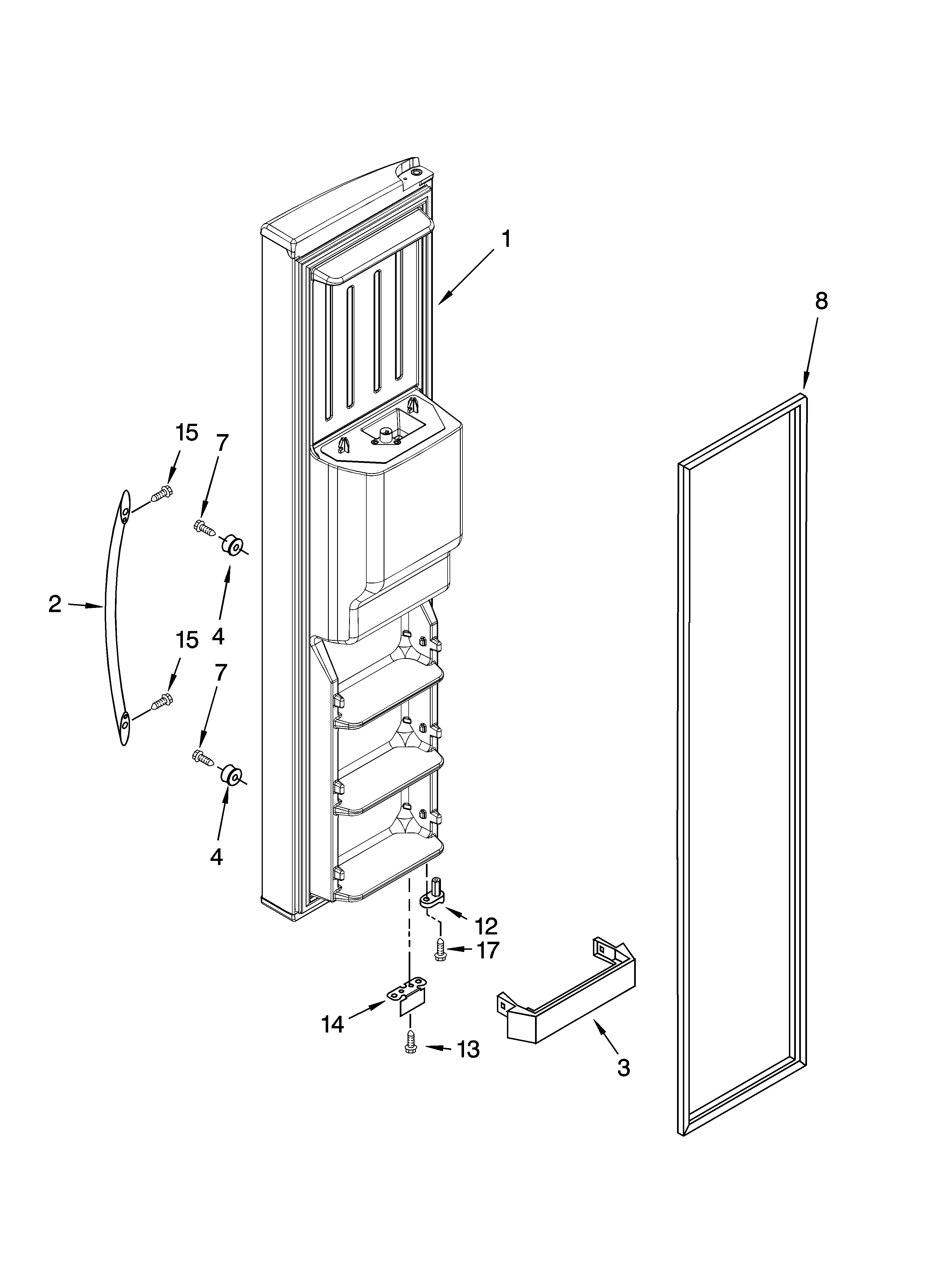 KitchenAid KSRT25CRBT00 freezer door parts diagram