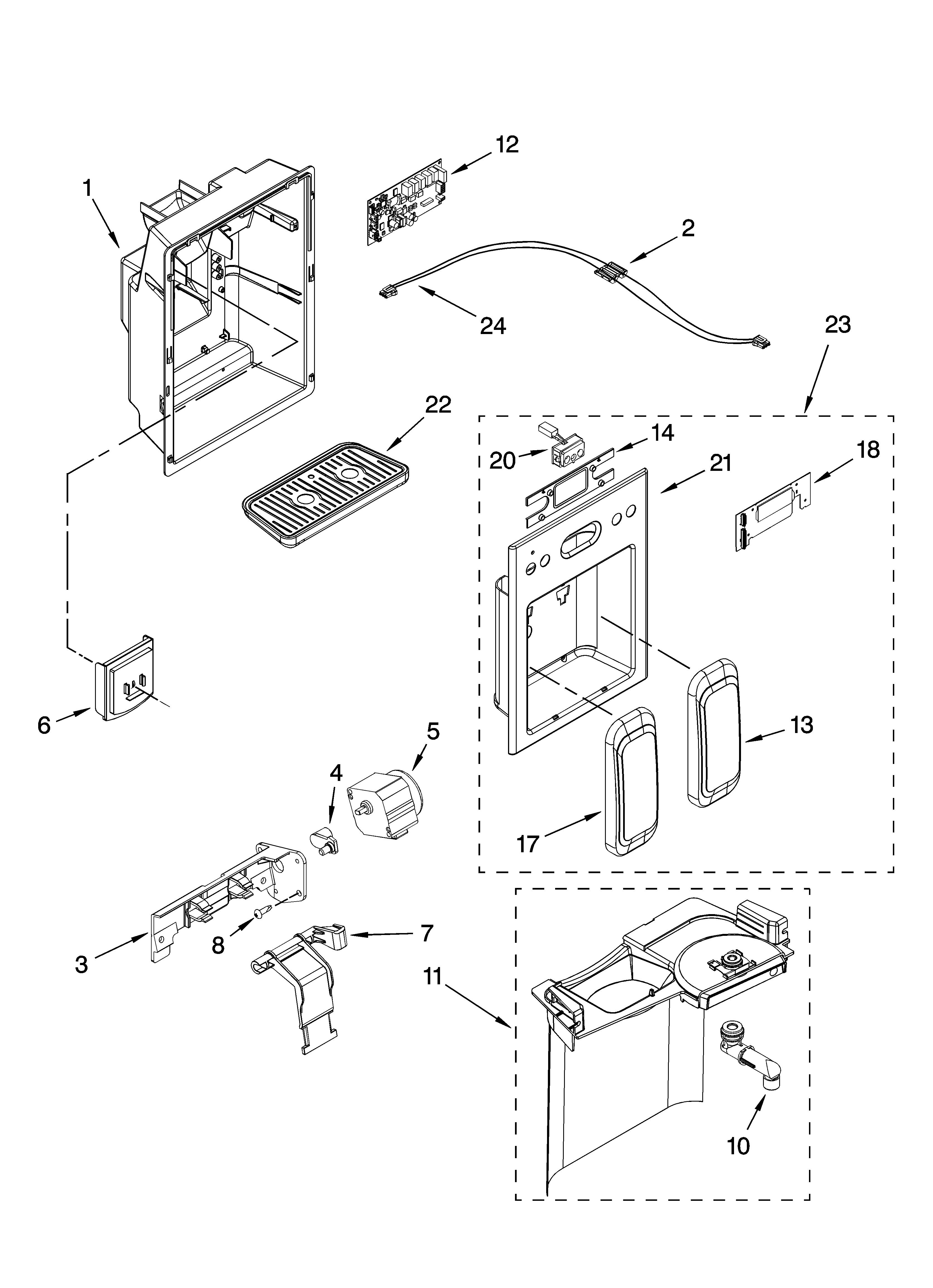 KitchenAid KSRT25CRBT00 dispenser front parts diagram