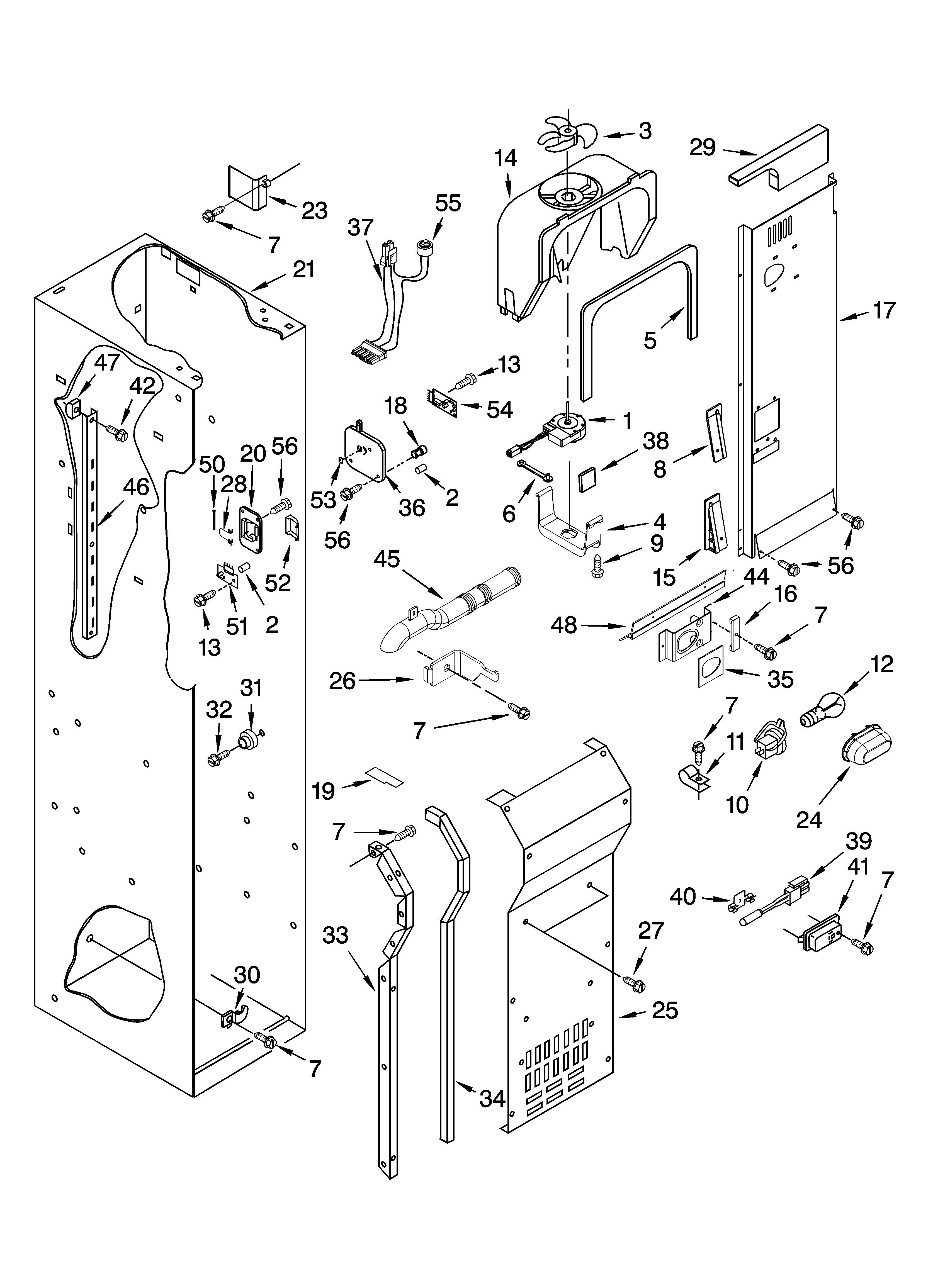 KitchenAid KSSC36QMS02 freezer liner and air flow parts diagram