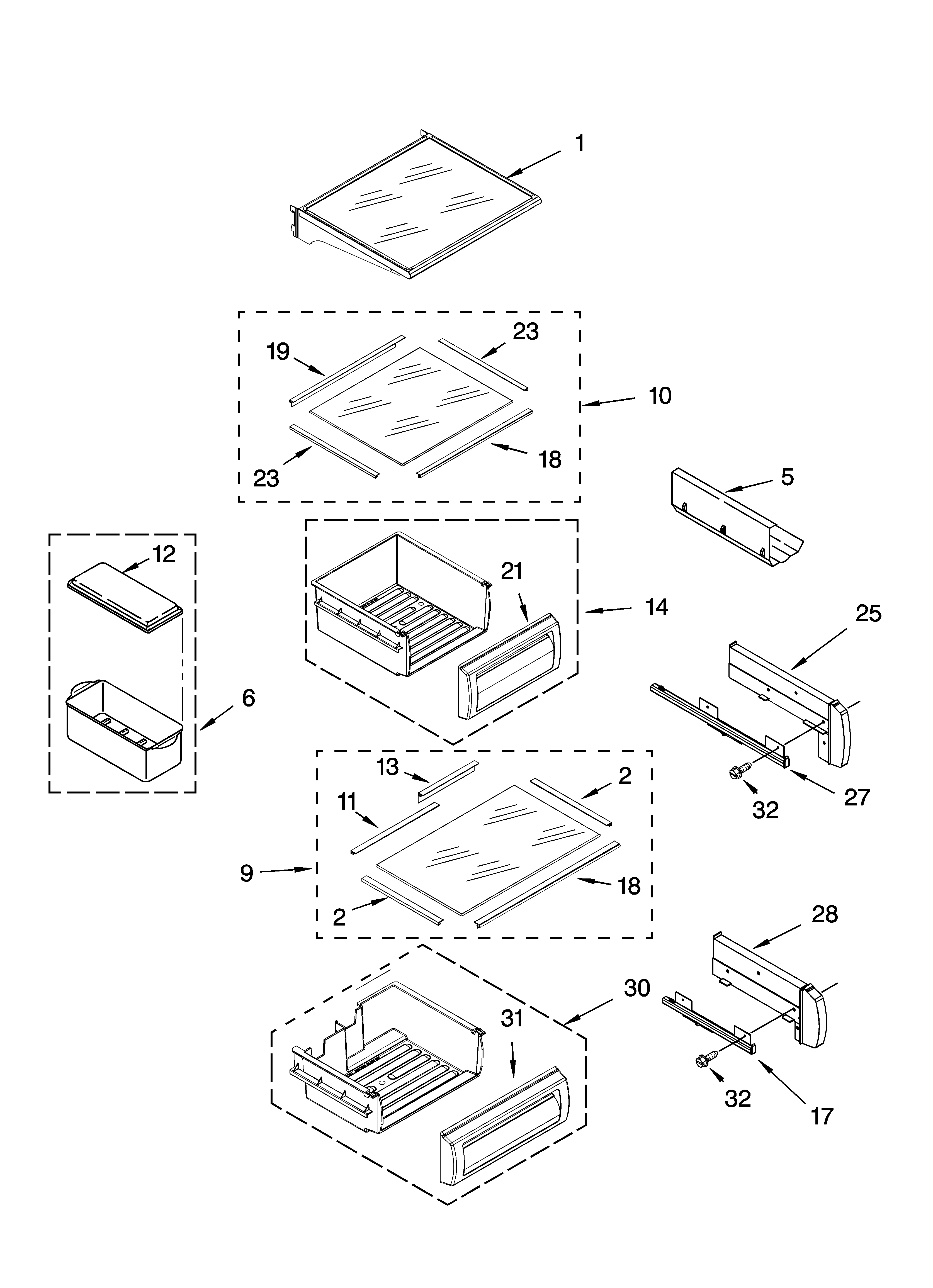 KitchenAid KSSO42QMX02 refrigerator shelf parts diagram