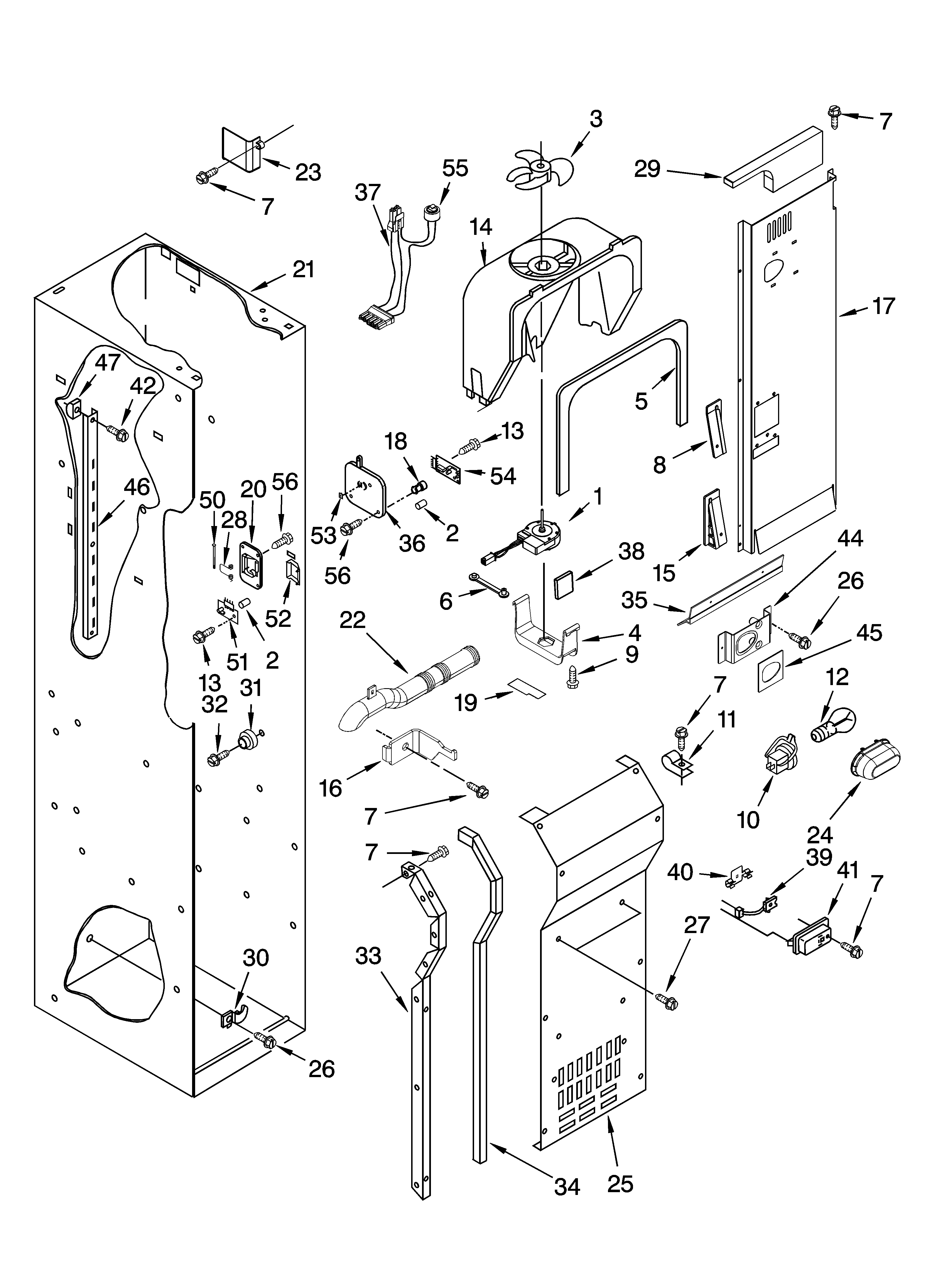 KitchenAid KSSO42QMX02 freezer liner and air flow parts diagram
