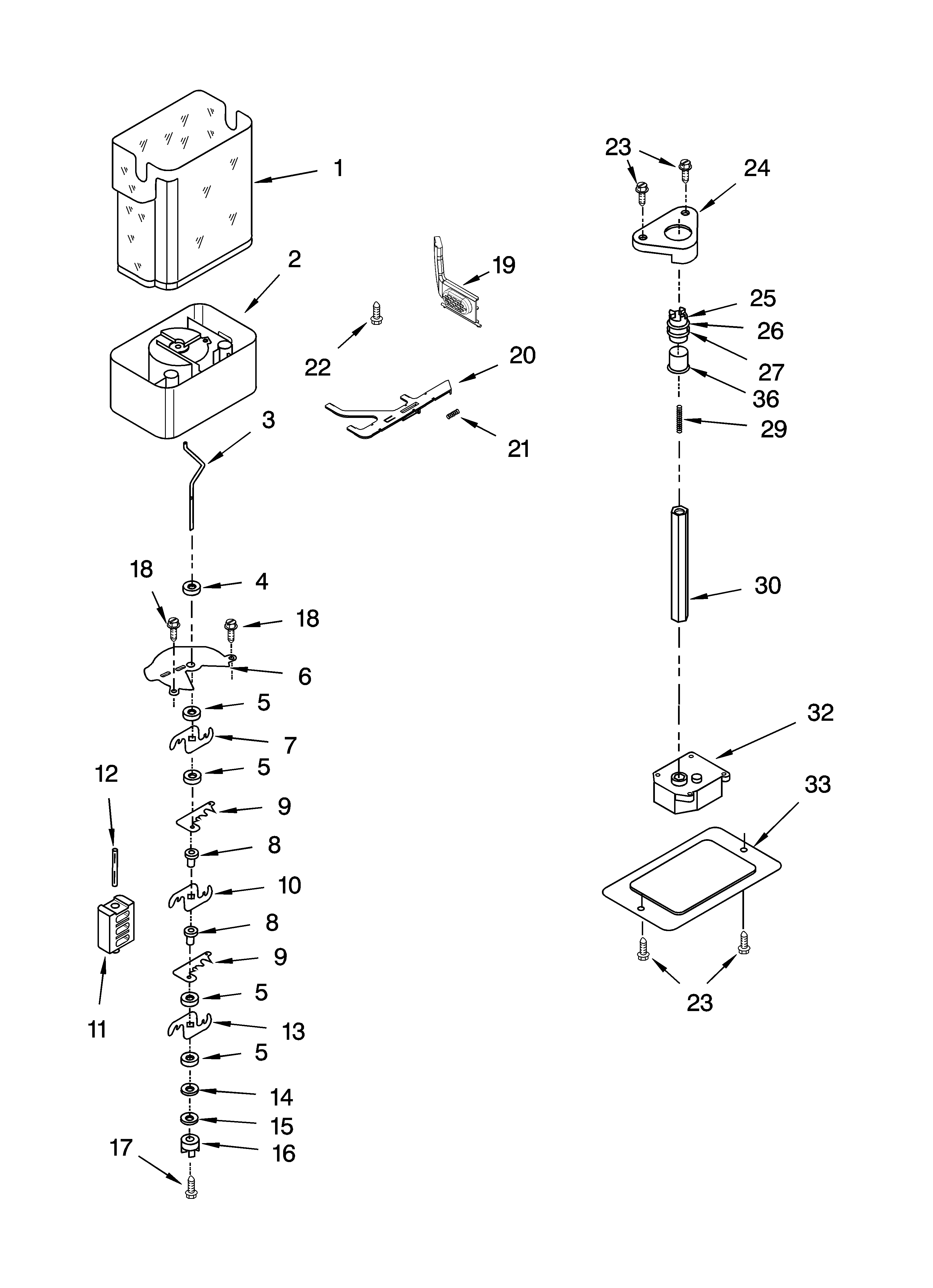 KitchenAid KSSO42QMX02 motor and ice container parts diagram