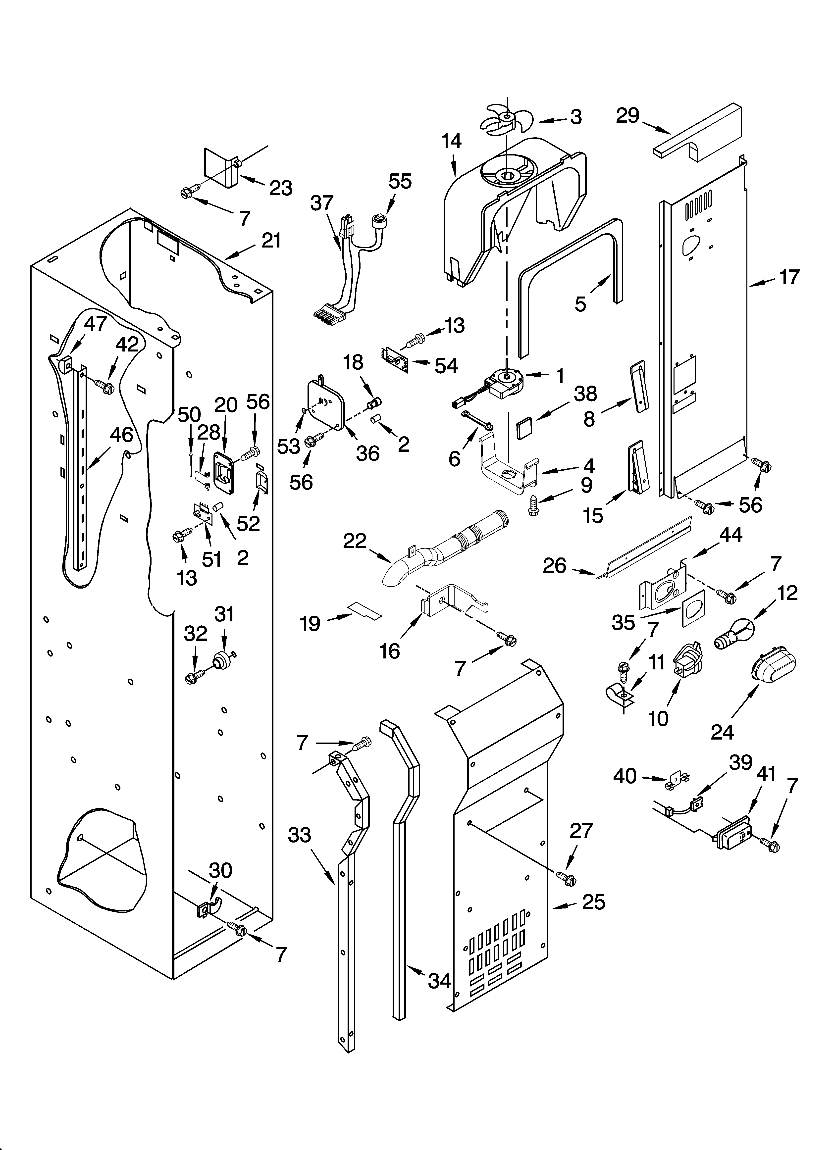 KitchenAid KSSO48QMX02 freezer liner and air flow parts diagram