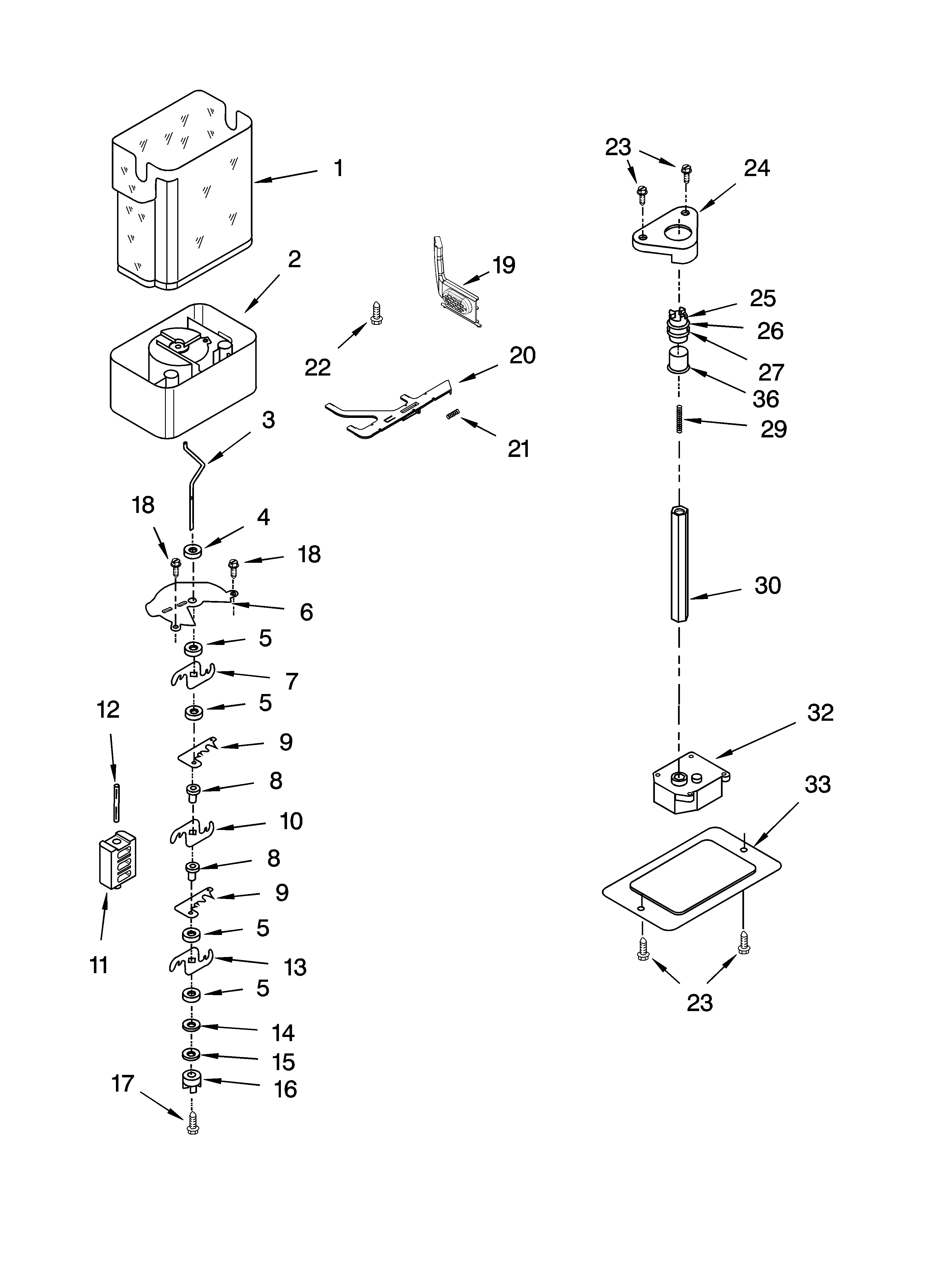 KitchenAid KSSP42QMS02 motor and ice container parts diagram
