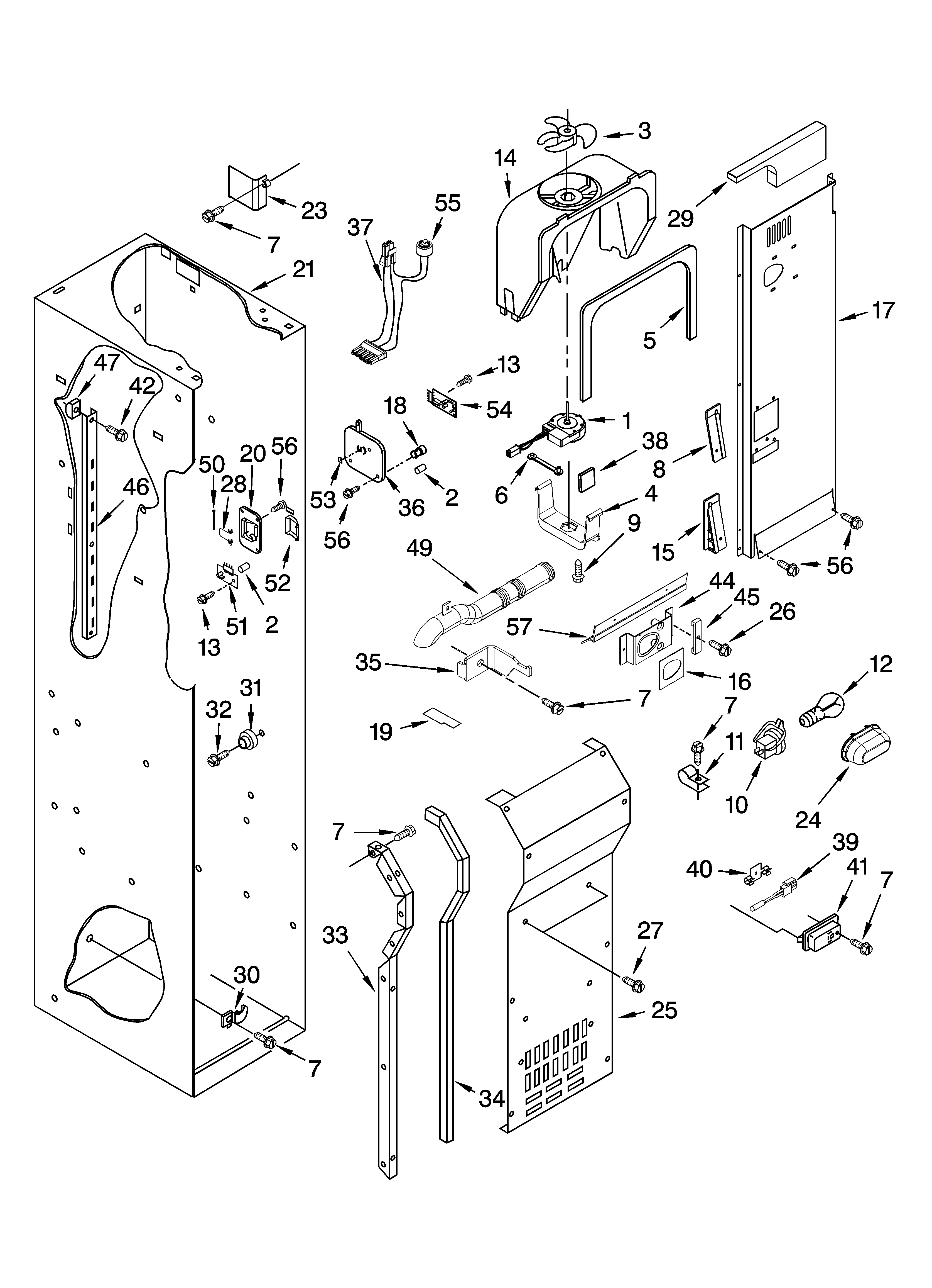 KitchenAid KSSS36QMW02 freezer liner and air flow parts diagram