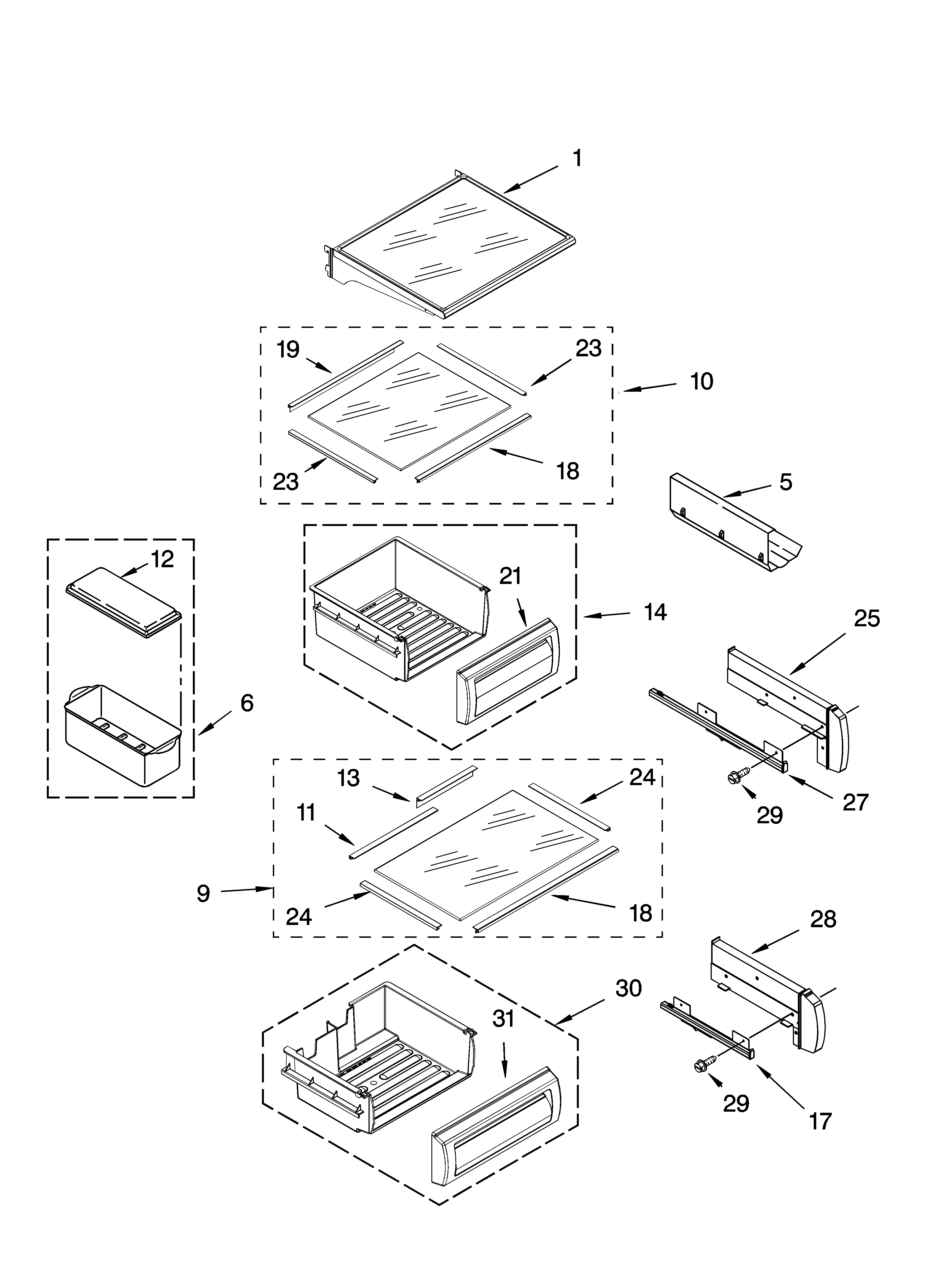 KitchenAid KSSS42FMB02 refrigerator shelf parts diagram