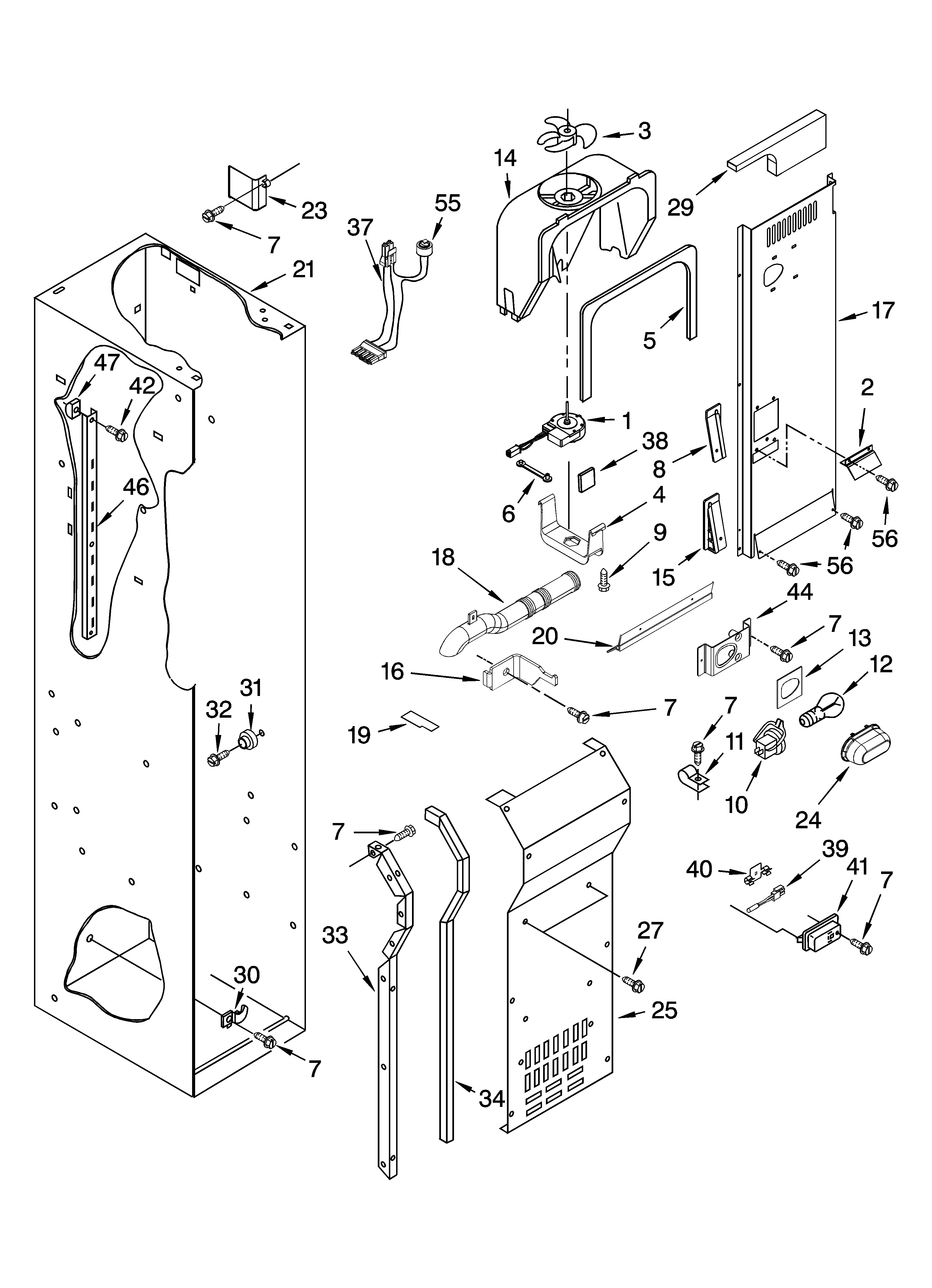 KitchenAid KSSS42FMB02 freezer liner and air flow parts diagram